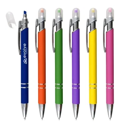 Blue barrel with a matching highlighter tip at the base