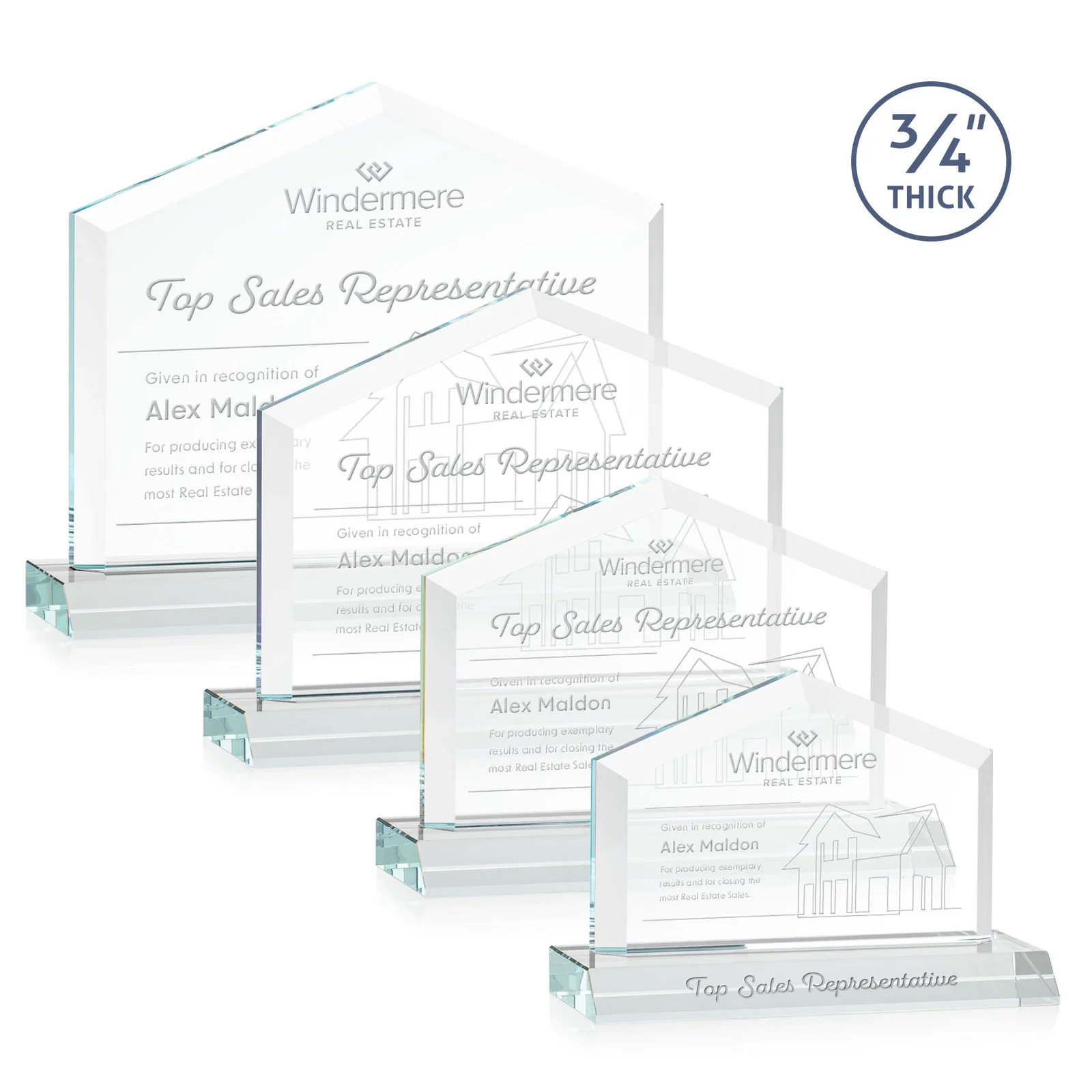Custom Starfire Crystal Real Estate Award with a Front-Only Bevel for employee recognition