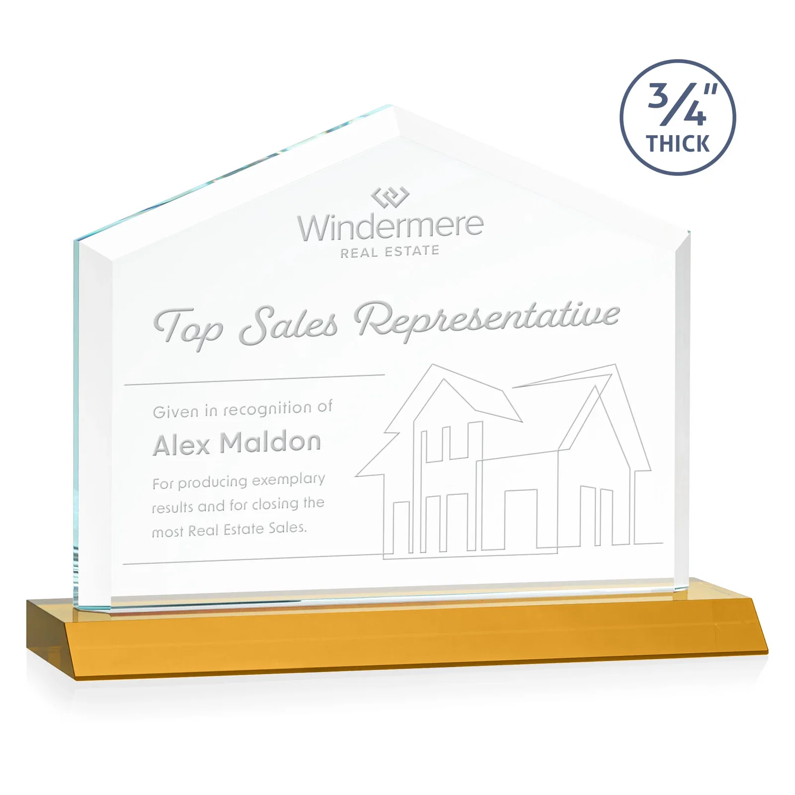 Custom Starfire Crystal Real Estate Award with a Front-Only Bevel for volunteer appreciation