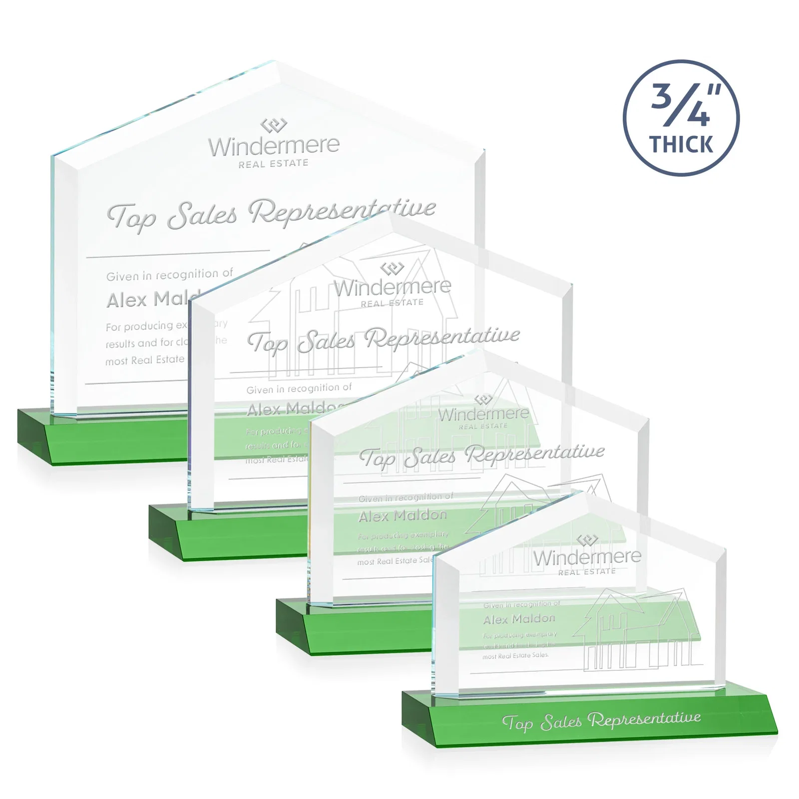 Custom Starfire Crystal Real Estate Award with a Front-Only Bevel for dealer and partner awards