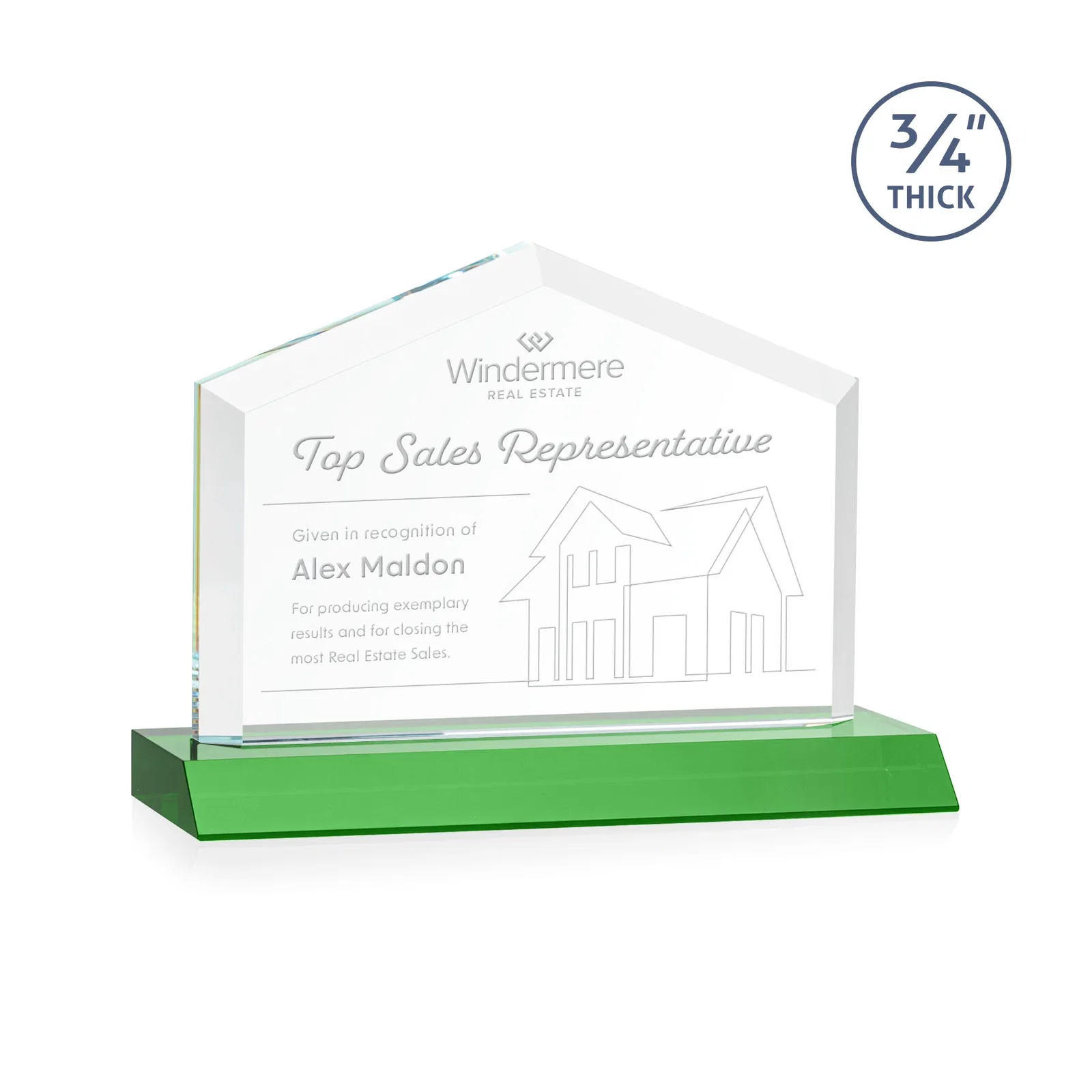 Personalized Starfire Crystal Real Estate Award with a Front-Only Bevel for employee recognition