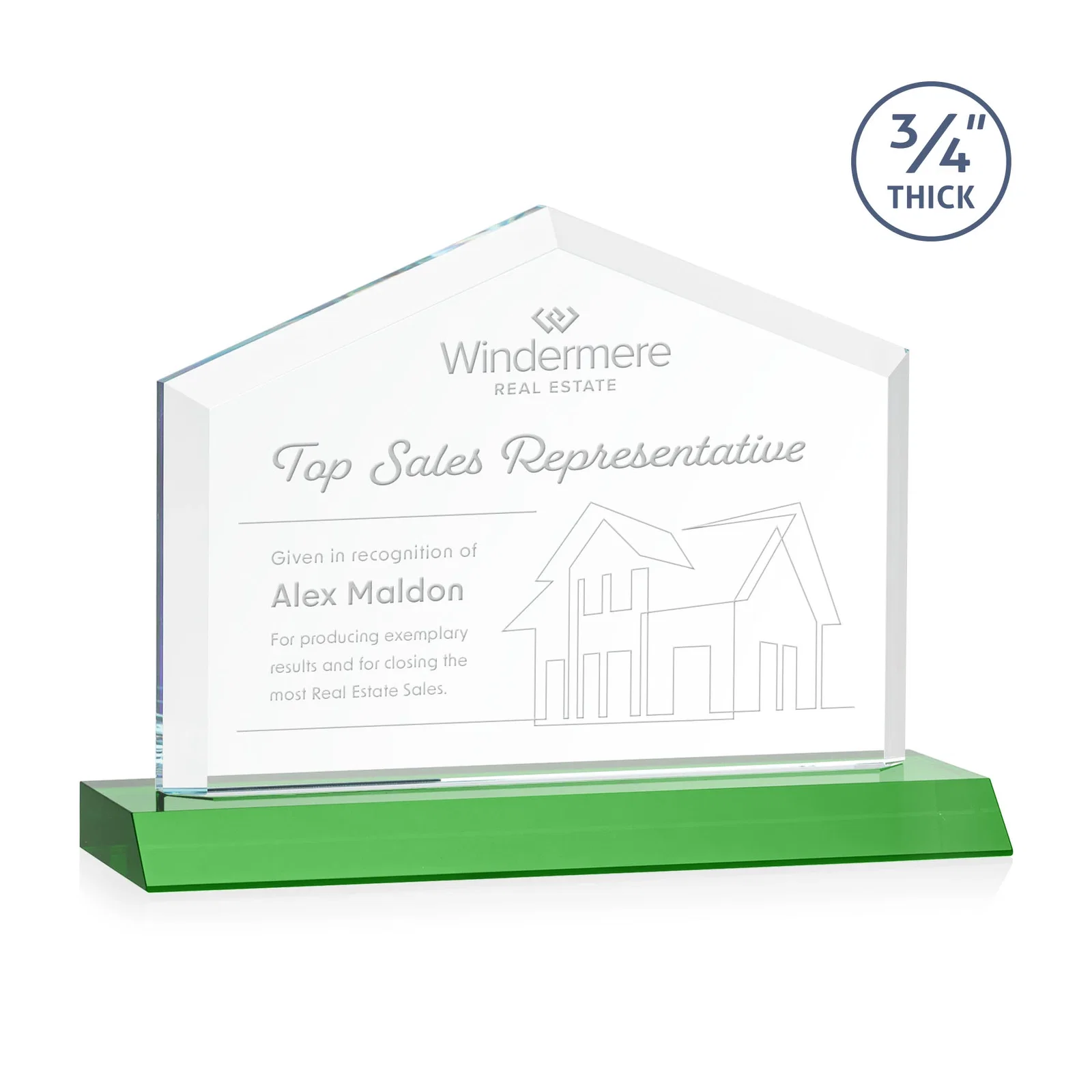 Personalized Starfire Crystal Real Estate Award with a Front-Only Bevel for corporate award ceremonies