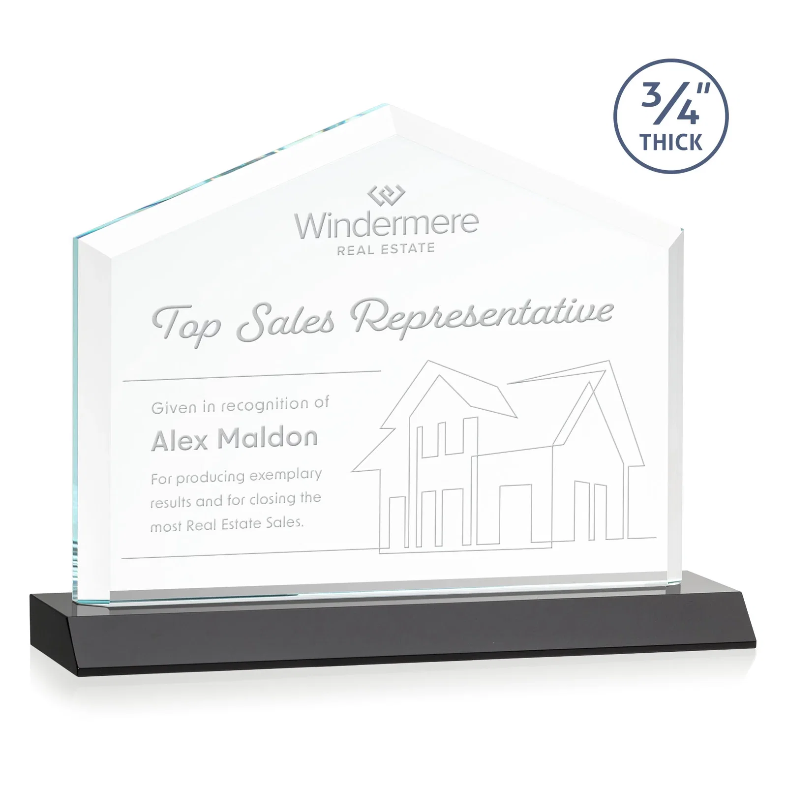 Personalized Starfire Crystal Real Estate Award with a Front-Only Bevel for donor appreciation