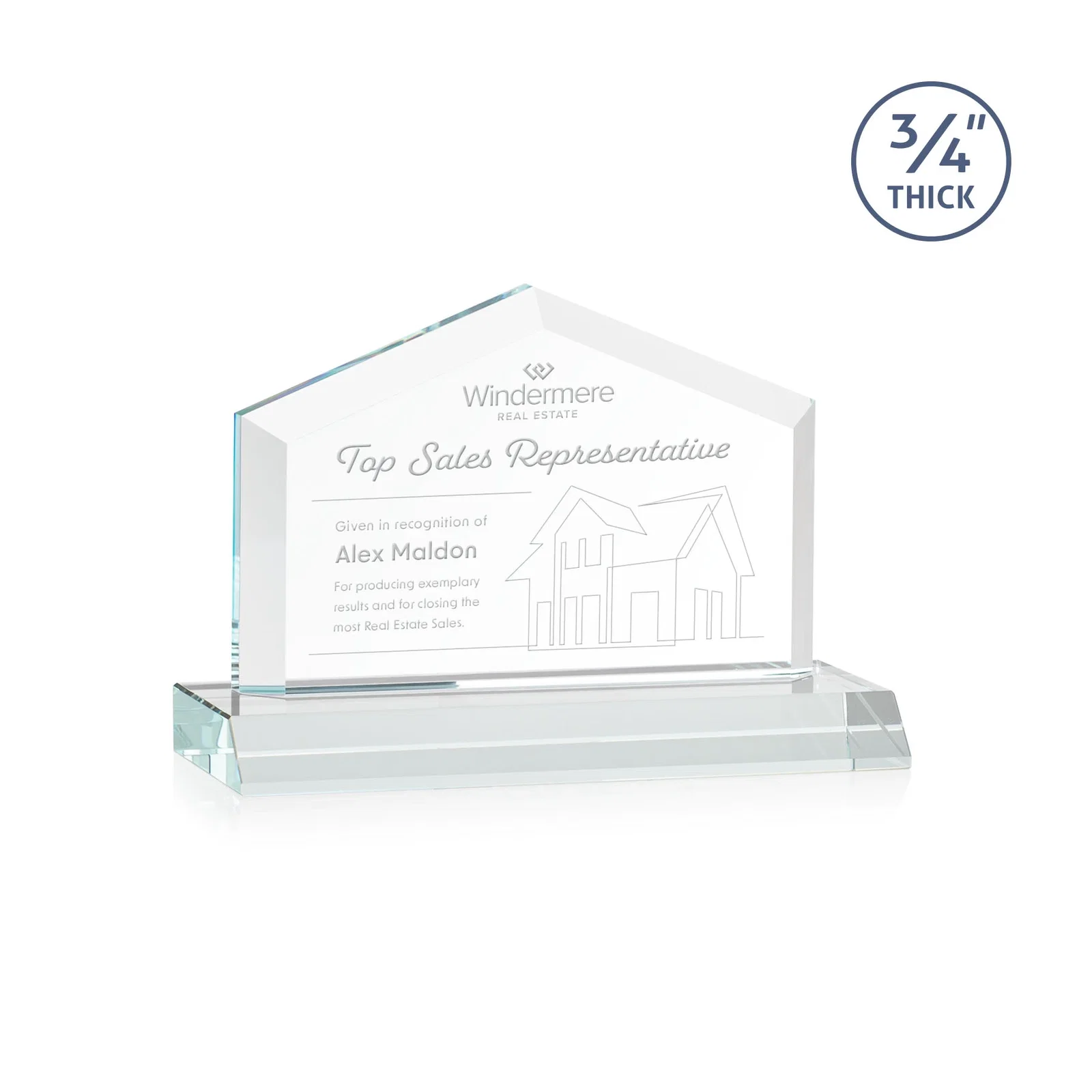 Custom Starfire Crystal Real Estate Award with a Front-Only Bevel for corporate award ceremonies