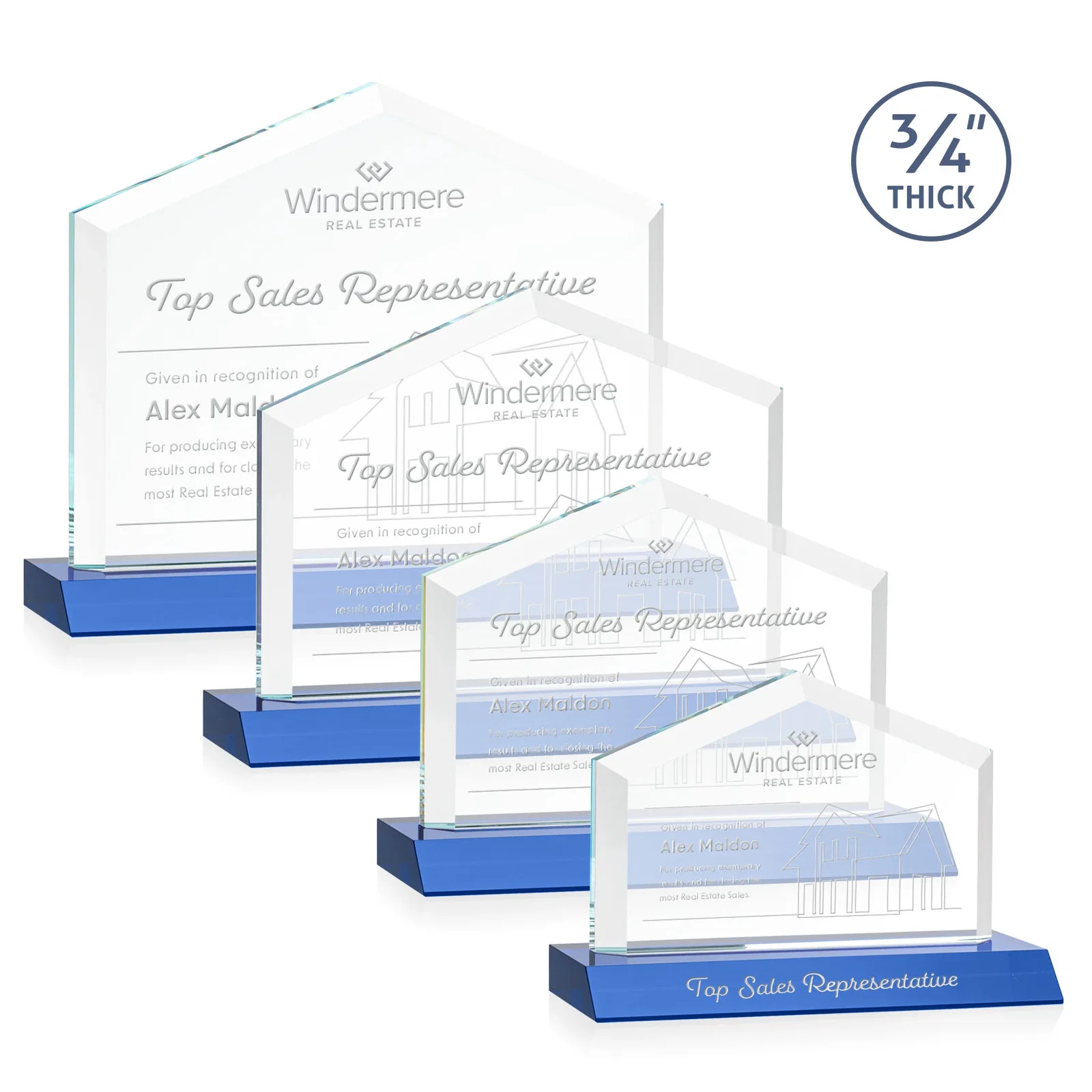 Personalized Starfire Crystal Real Estate Award with a Front-Only Bevel for graduation ceremonies