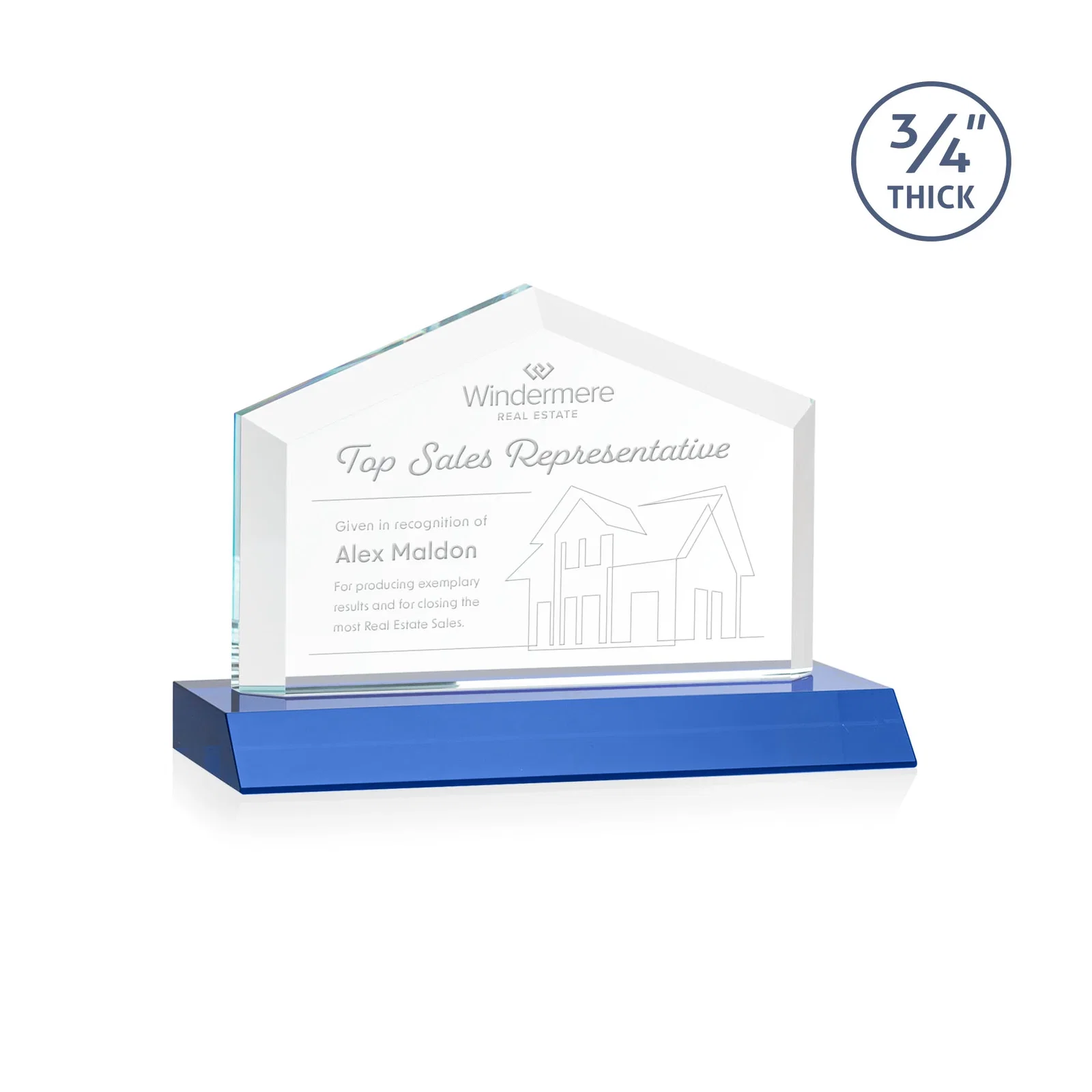 Personalized Starfire Crystal Real Estate Award with a Front-Only Bevel for safety achievement programs