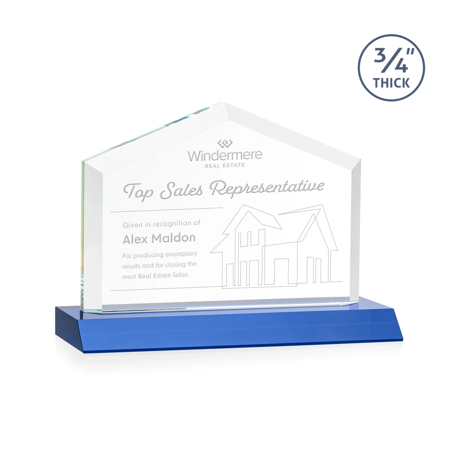 Personalized Starfire Crystal Real Estate Award with a Front-Only Bevel for volunteer appreciation