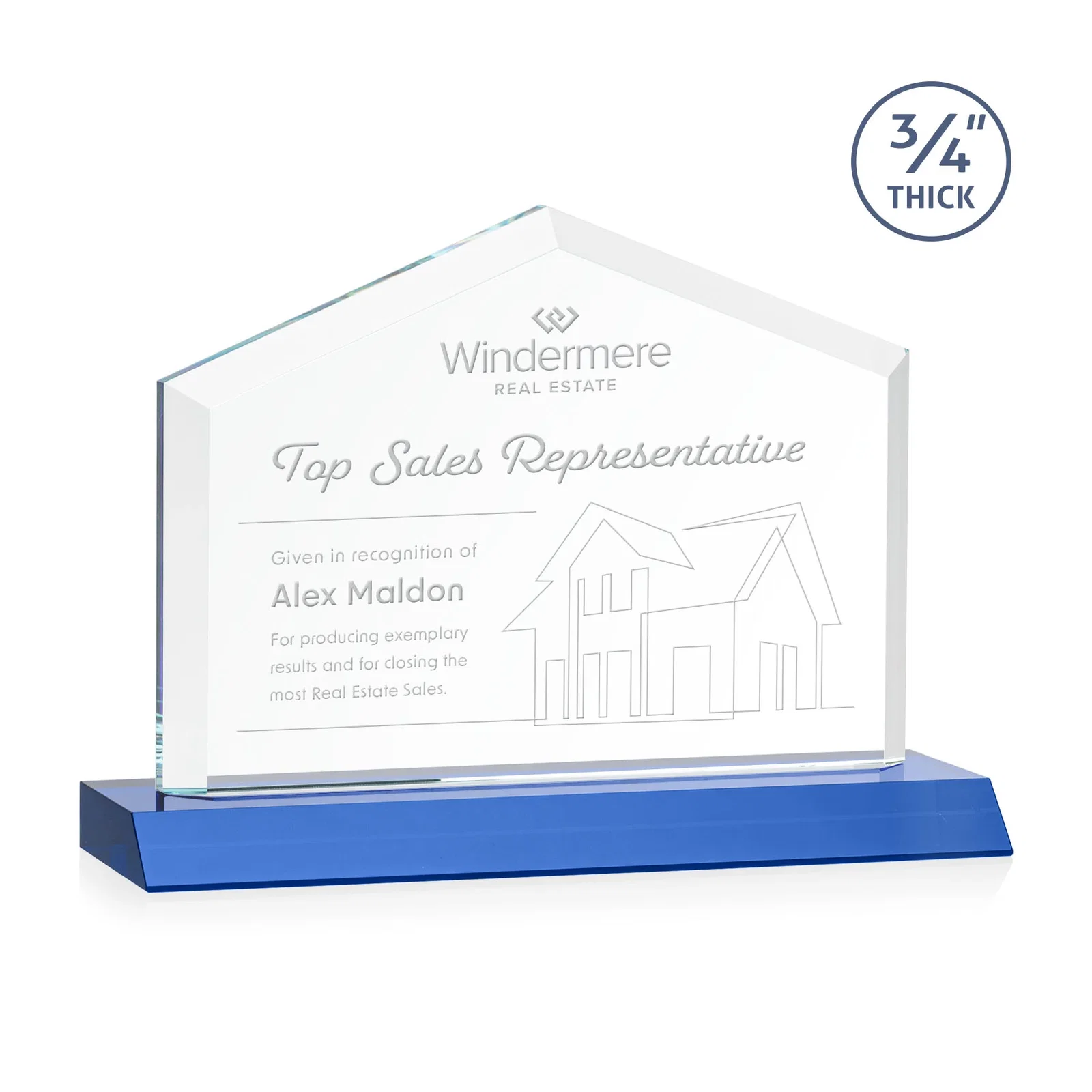 Personalized Starfire Crystal Real Estate Award with a Front-Only Bevel for dealer and partner awards