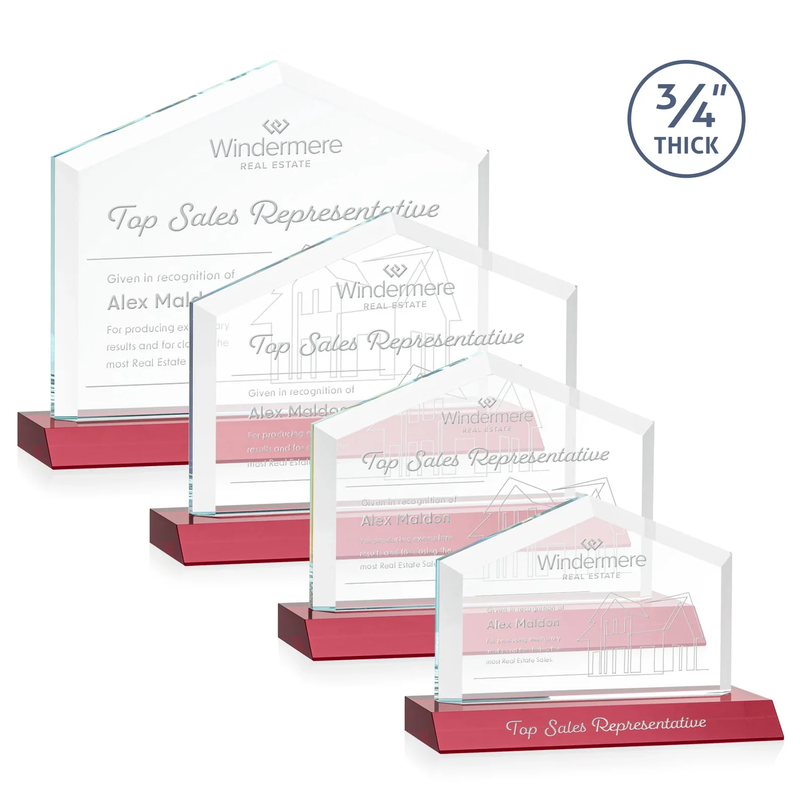 Promotional Starfire Crystal Real Estate Award with a Front-Only Bevel for employee recognition