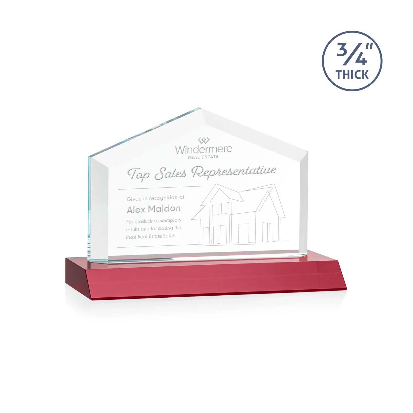 Promotional Starfire Crystal Real Estate Award with a Front-Only Bevel for corporate award ceremonies