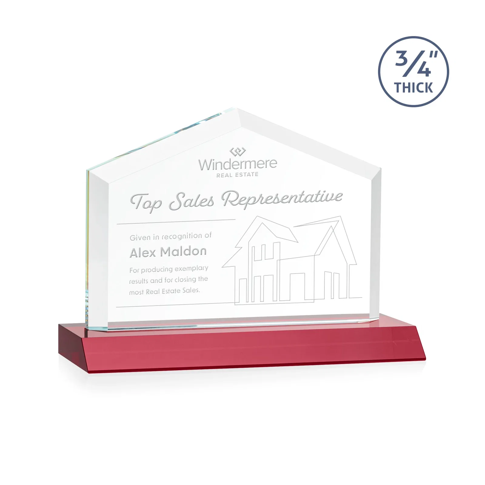 Promotional Starfire Crystal Real Estate Award with a Front-Only Bevel for service anniversary gifts