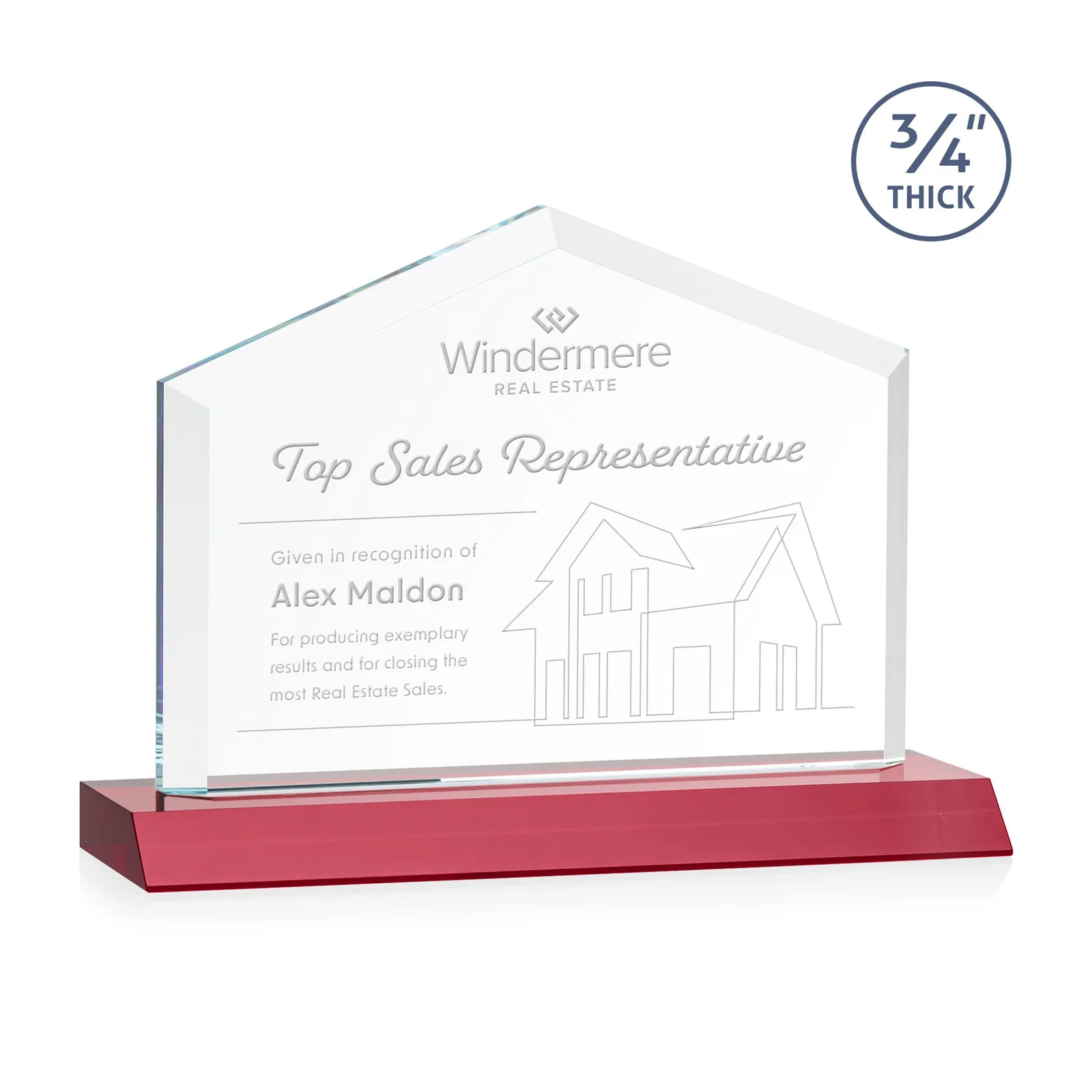 Promotional Starfire Crystal Real Estate Award with a Front-Only Bevel for sales achievement awards