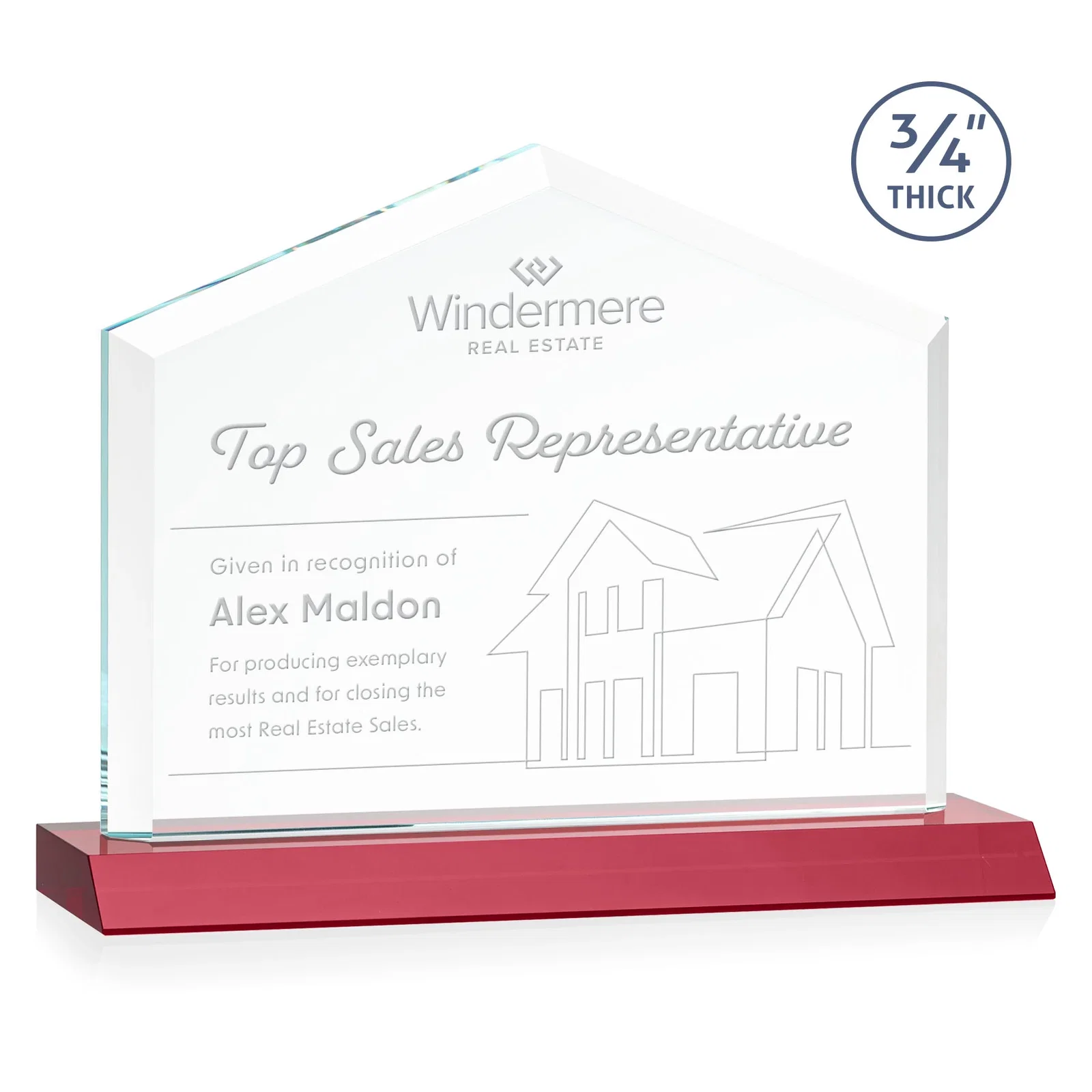 Promotional Starfire Crystal Real Estate Award with a Front-Only Bevel for retirement presentations