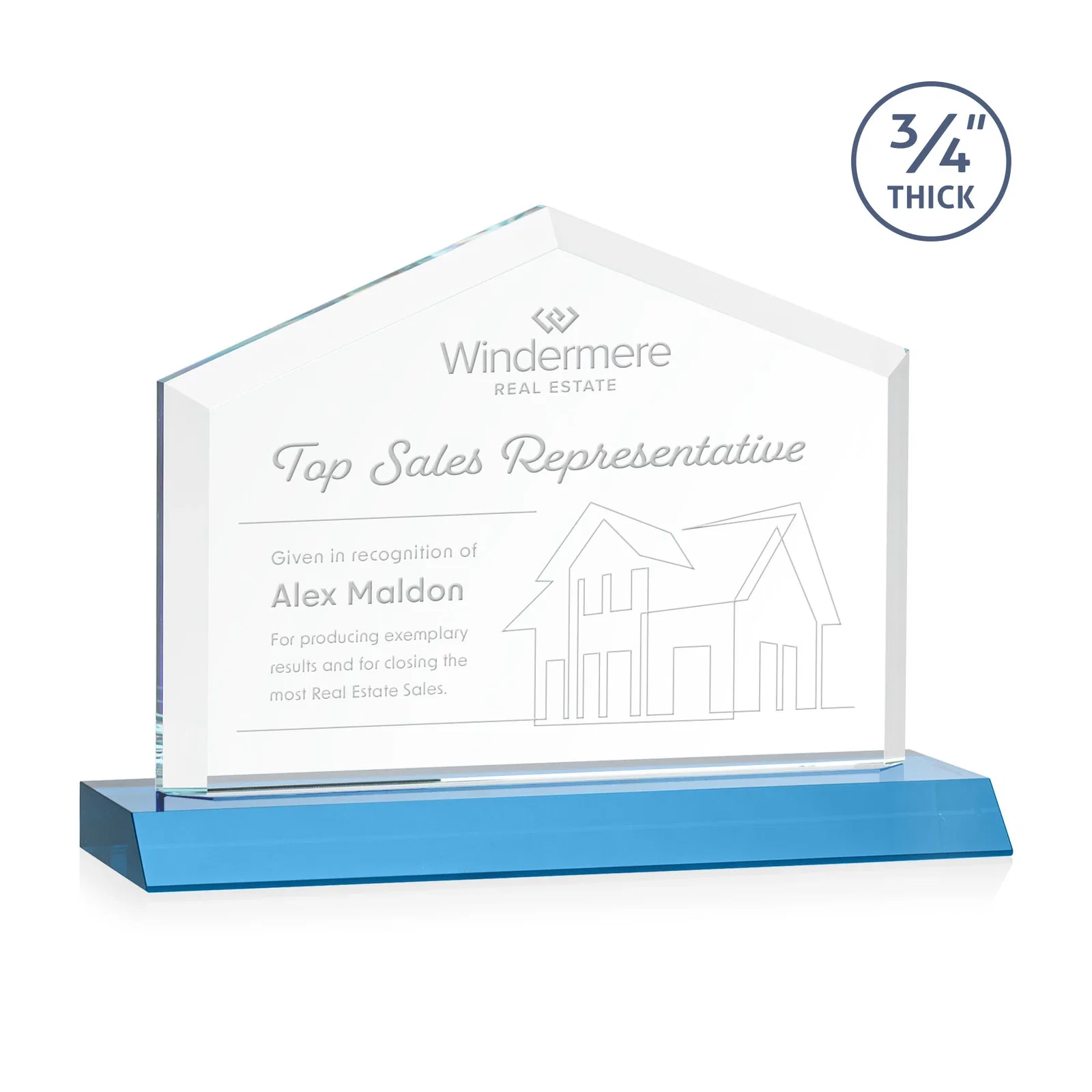Promotional Starfire Crystal Real Estate Award with a Front-Only Bevel for safety achievement programs