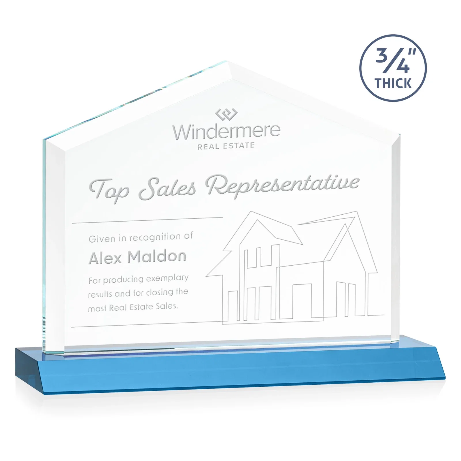 Promotional Starfire Crystal Real Estate Award with a Front-Only Bevel for volunteer appreciation