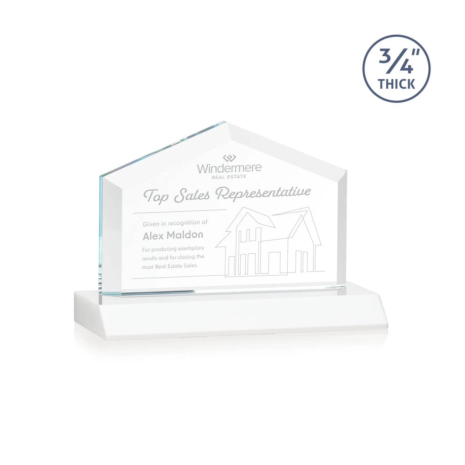Promotional Starfire Crystal Real Estate Award with a Front-Only Bevel for company anniversary events
