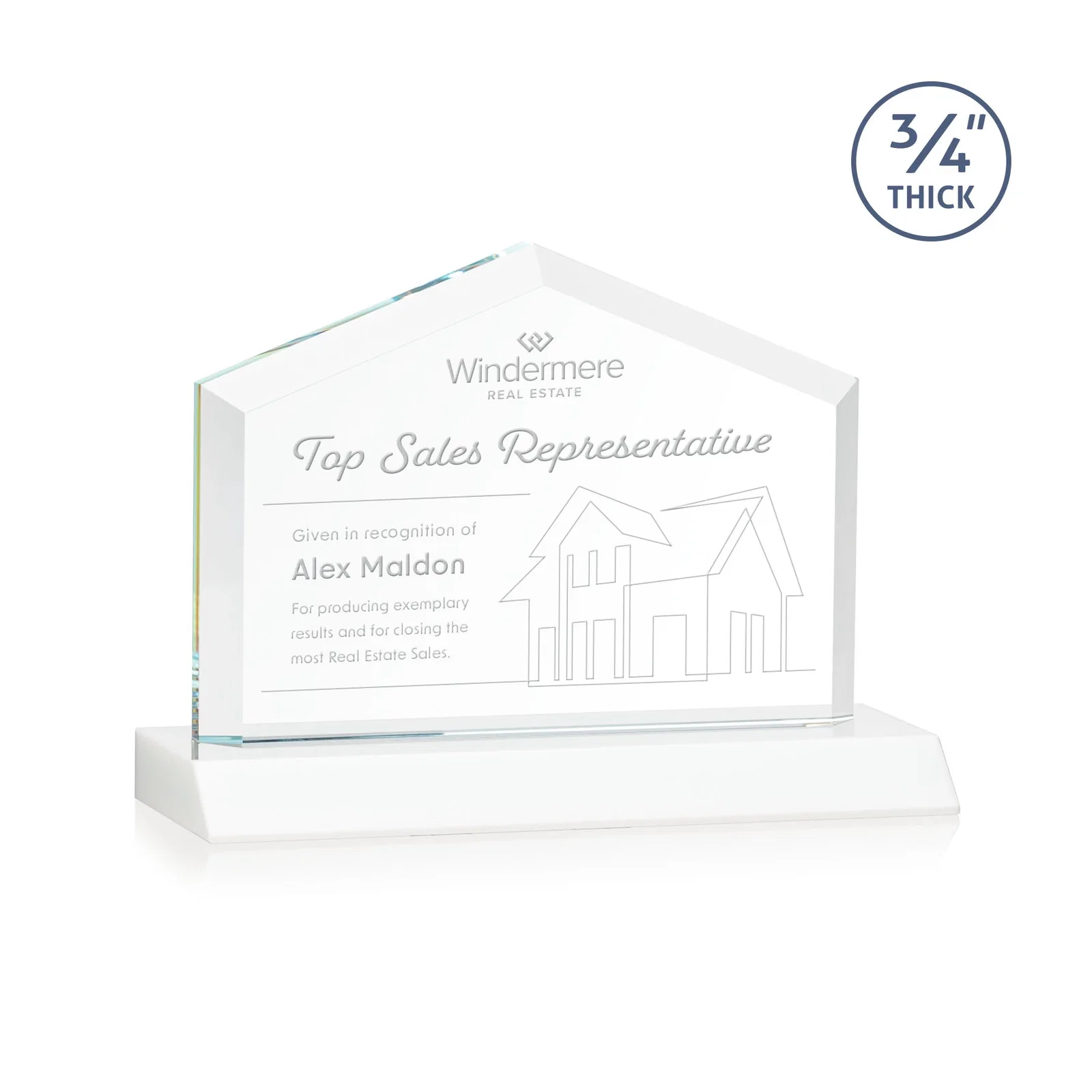 Branded Starfire Crystal Real Estate Award with a Front-Only Bevel for employee recognition