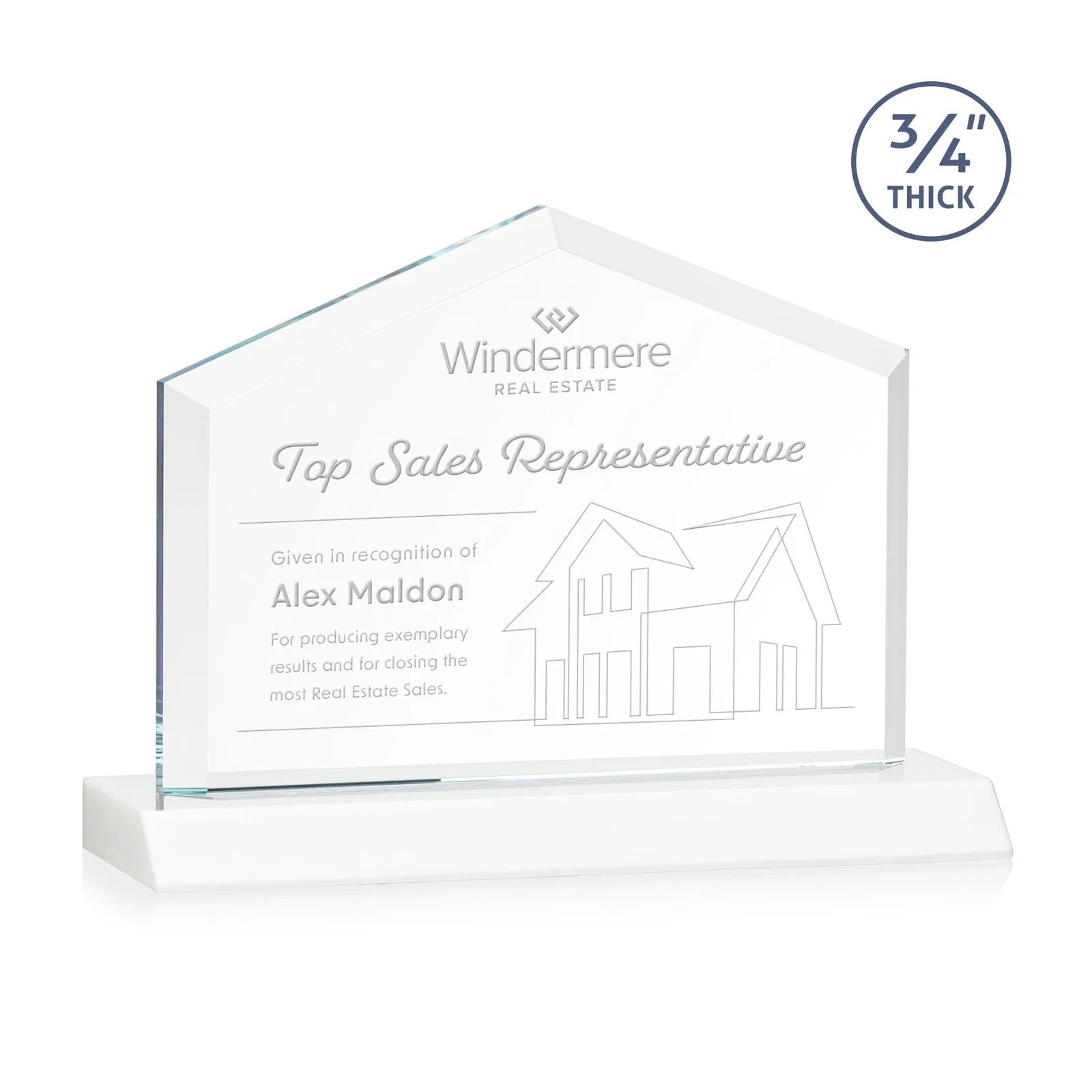 Branded Starfire Crystal Real Estate Award with a Front-Only Bevel for corporate award ceremonies