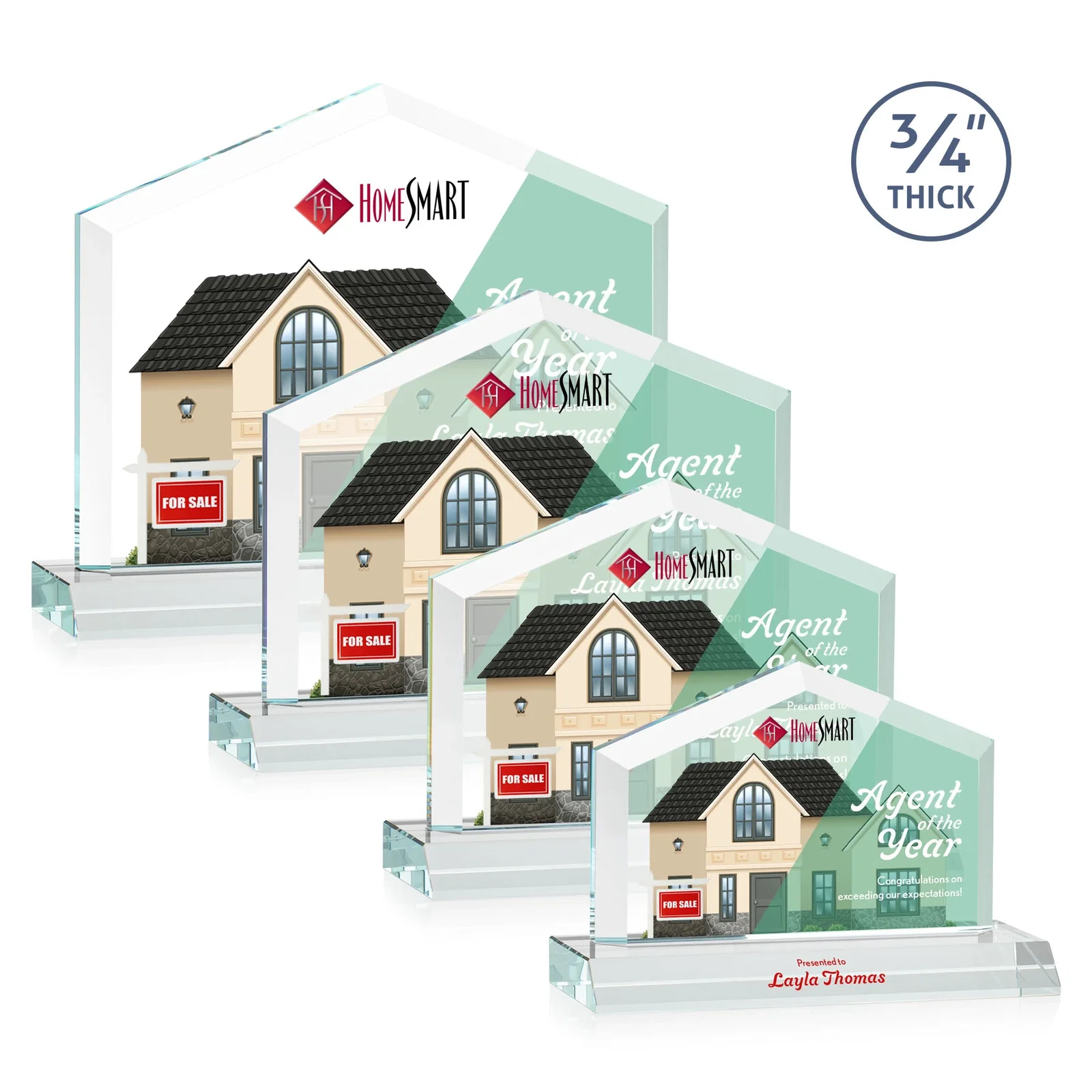 Branded Starfire Crystal Real Estate Award with a Front-Only Bevel for sales achievement awards