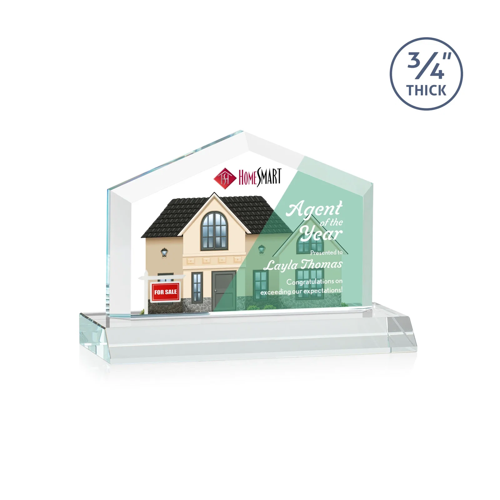 Branded Starfire Crystal Real Estate Award with a Front-Only Bevel for retirement presentations