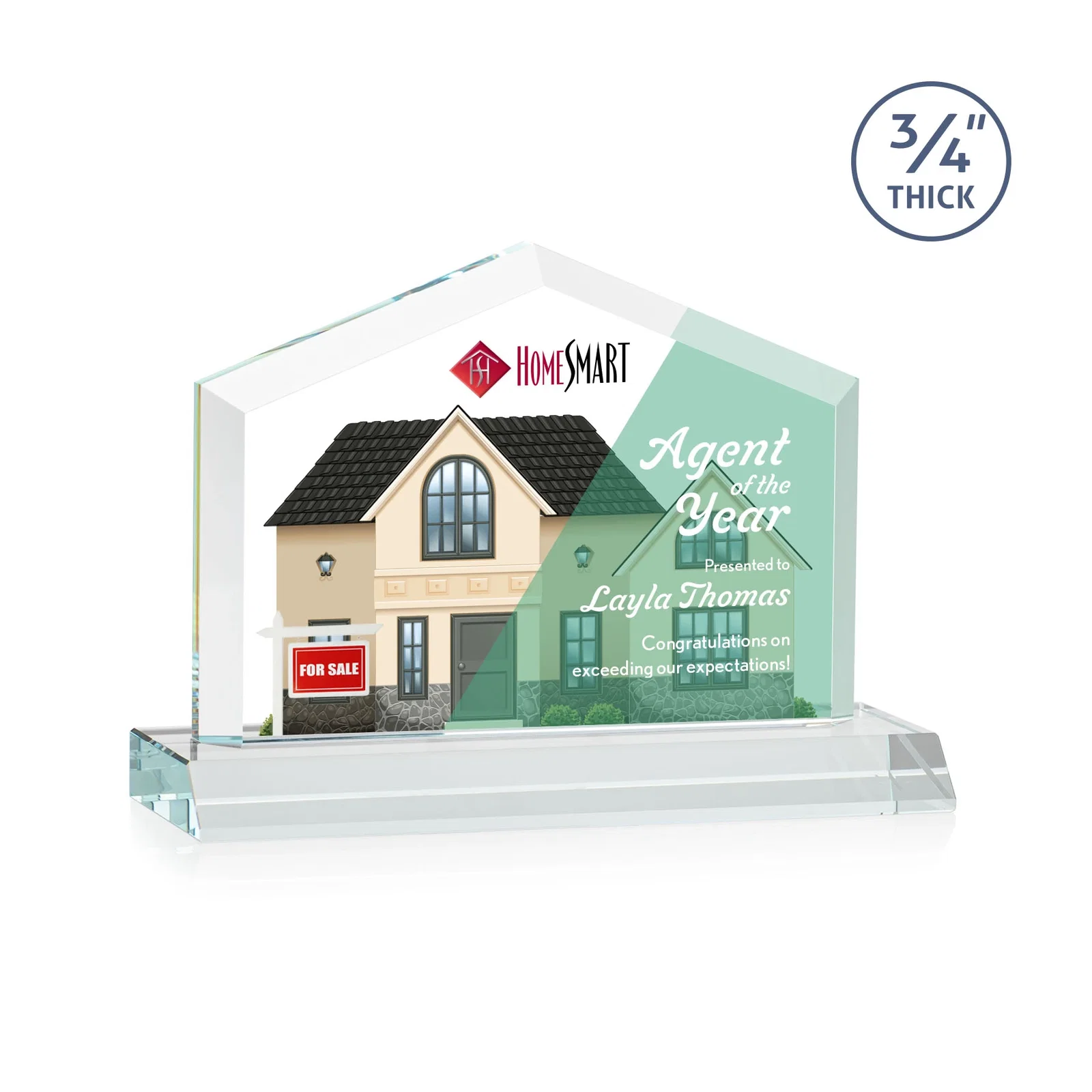 Branded Starfire Crystal Real Estate Award with a Front-Only Bevel for team milestone celebrations