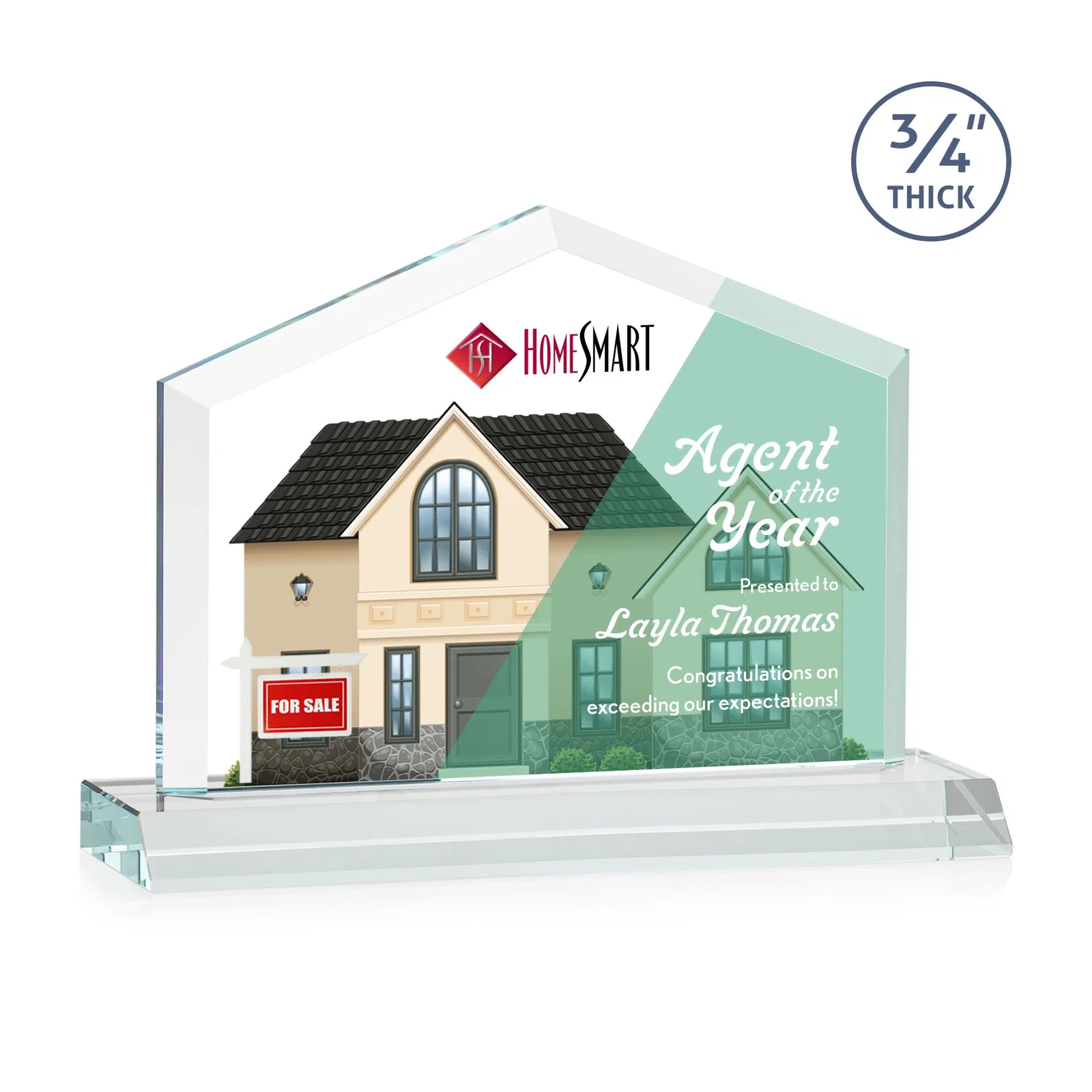 Branded Starfire Crystal Real Estate Award with a Front-Only Bevel for donor appreciation