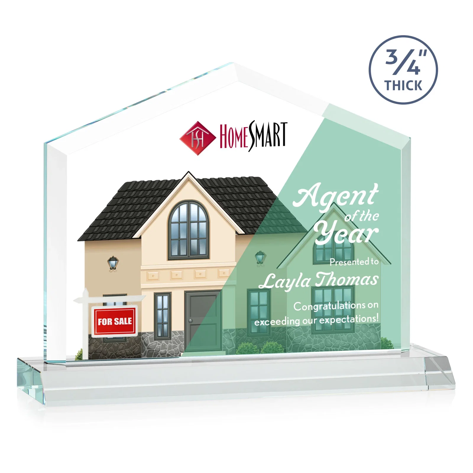 Branded Starfire Crystal Real Estate Award with a Front-Only Bevel for graduation ceremonies