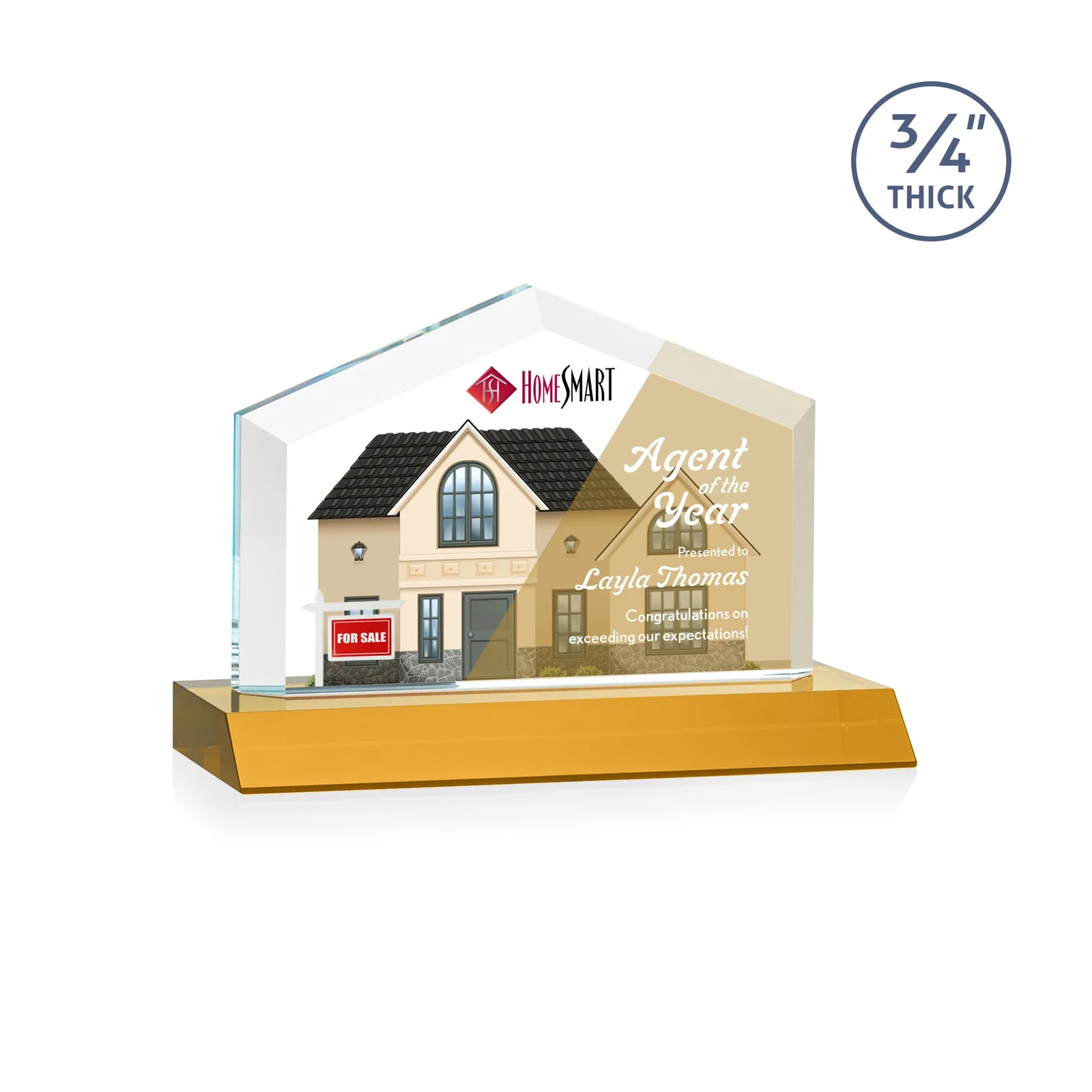 Branded Starfire Crystal Real Estate Award with a Front-Only Bevel for volunteer appreciation