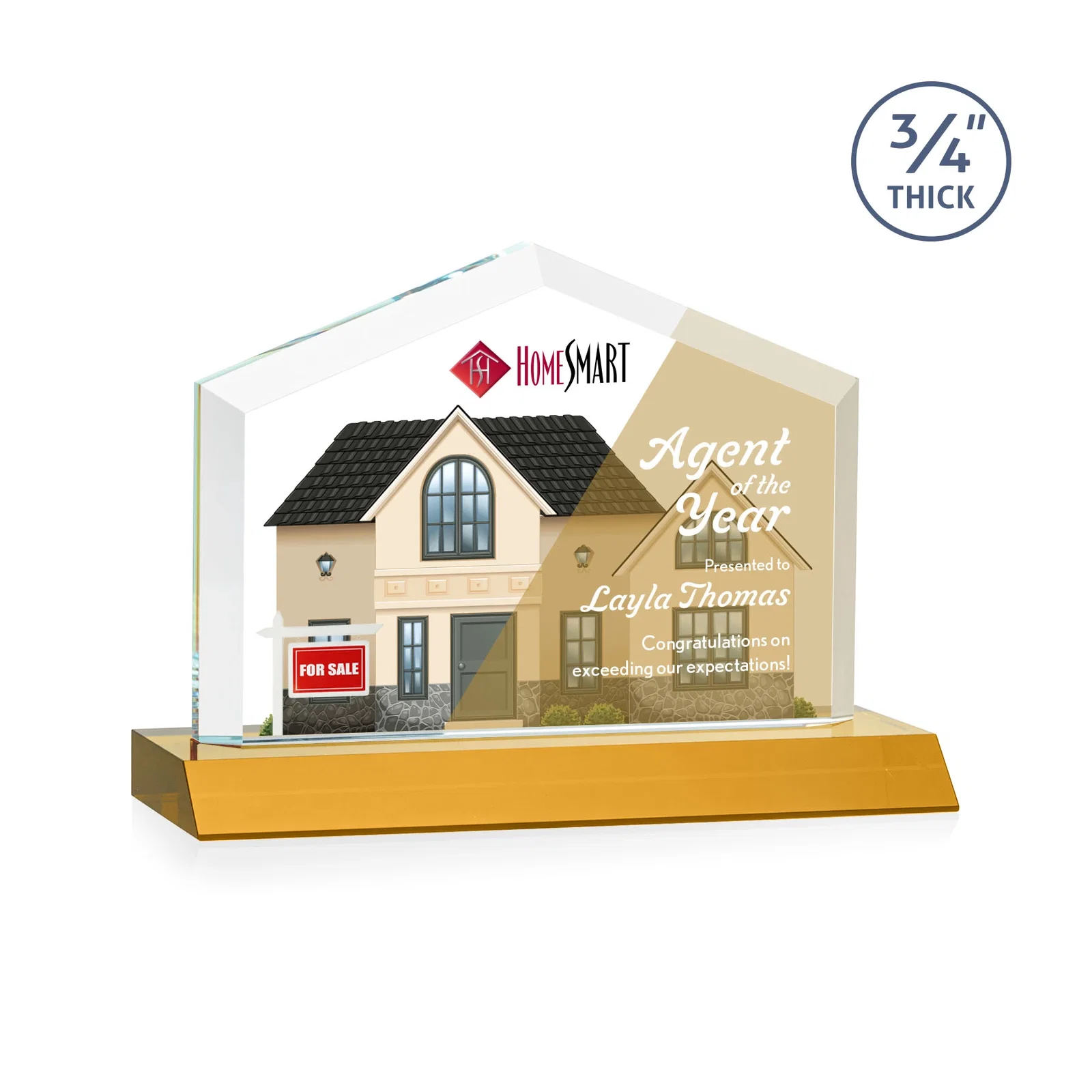 Branded Starfire Crystal Real Estate Award with a Front-Only Bevel for dealer and partner awards