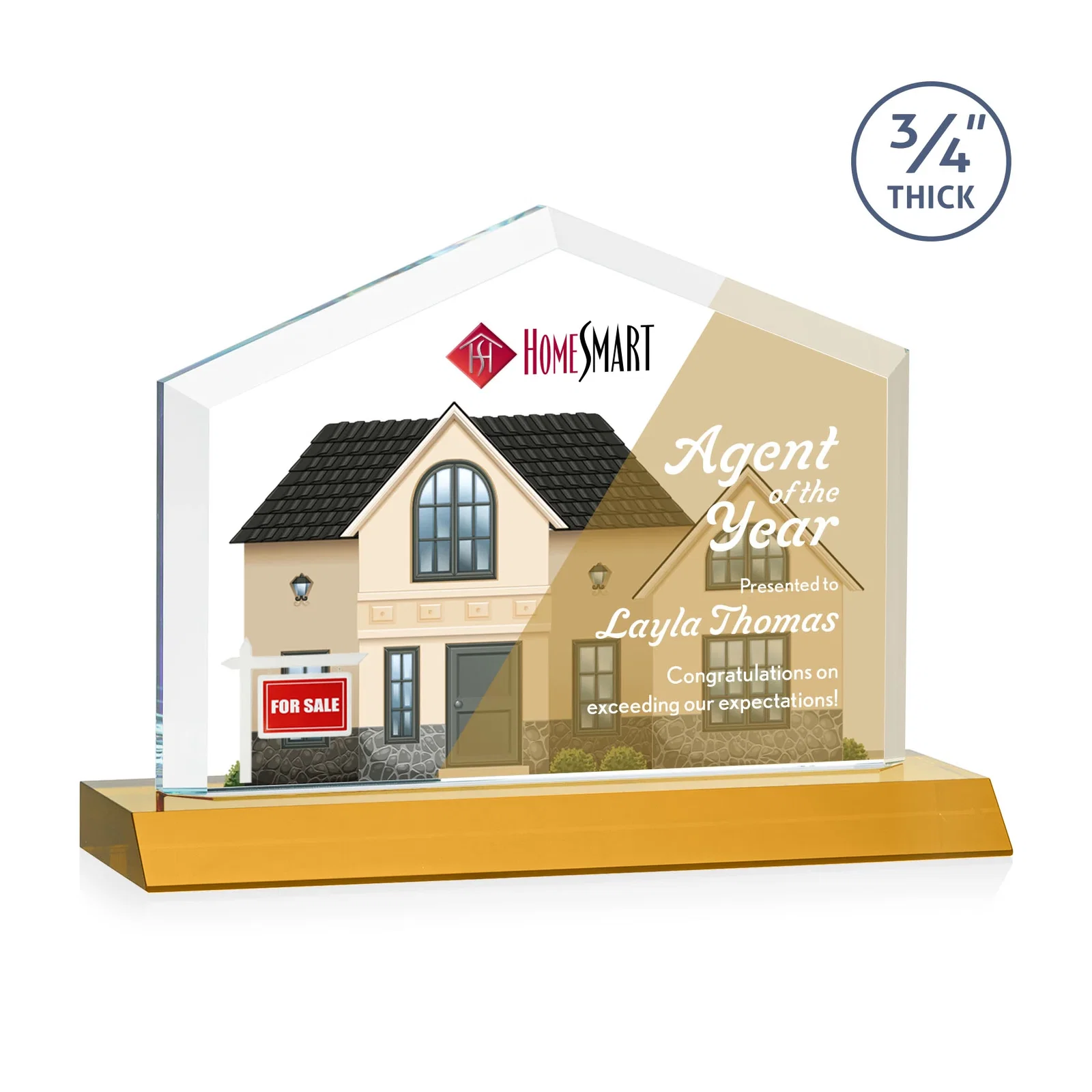 Branded Starfire Crystal Real Estate Award with a Front-Only Bevel for company anniversary events