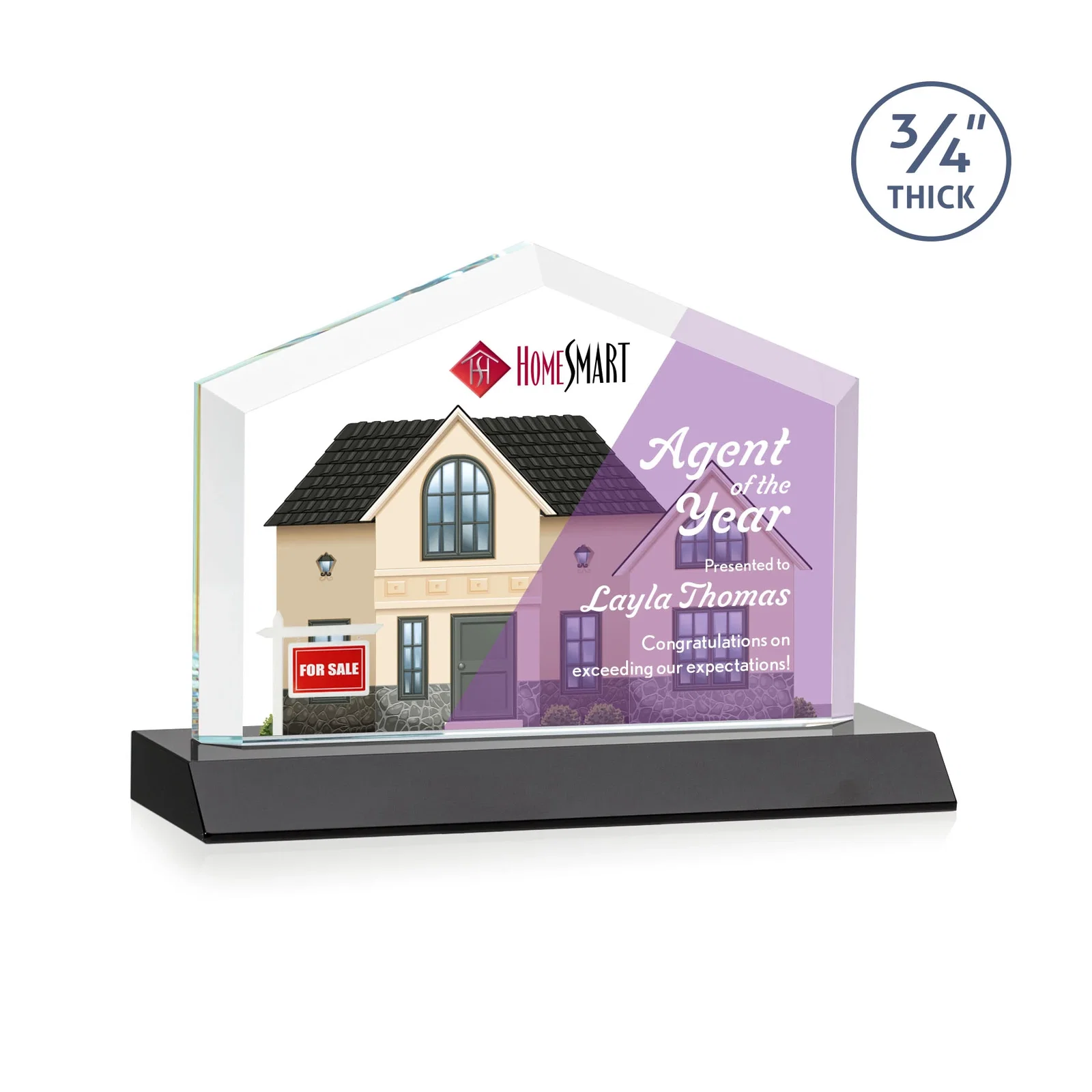 Custom printed Starfire Crystal Real Estate Award with a Front-Only Bevel for safety achievement programs