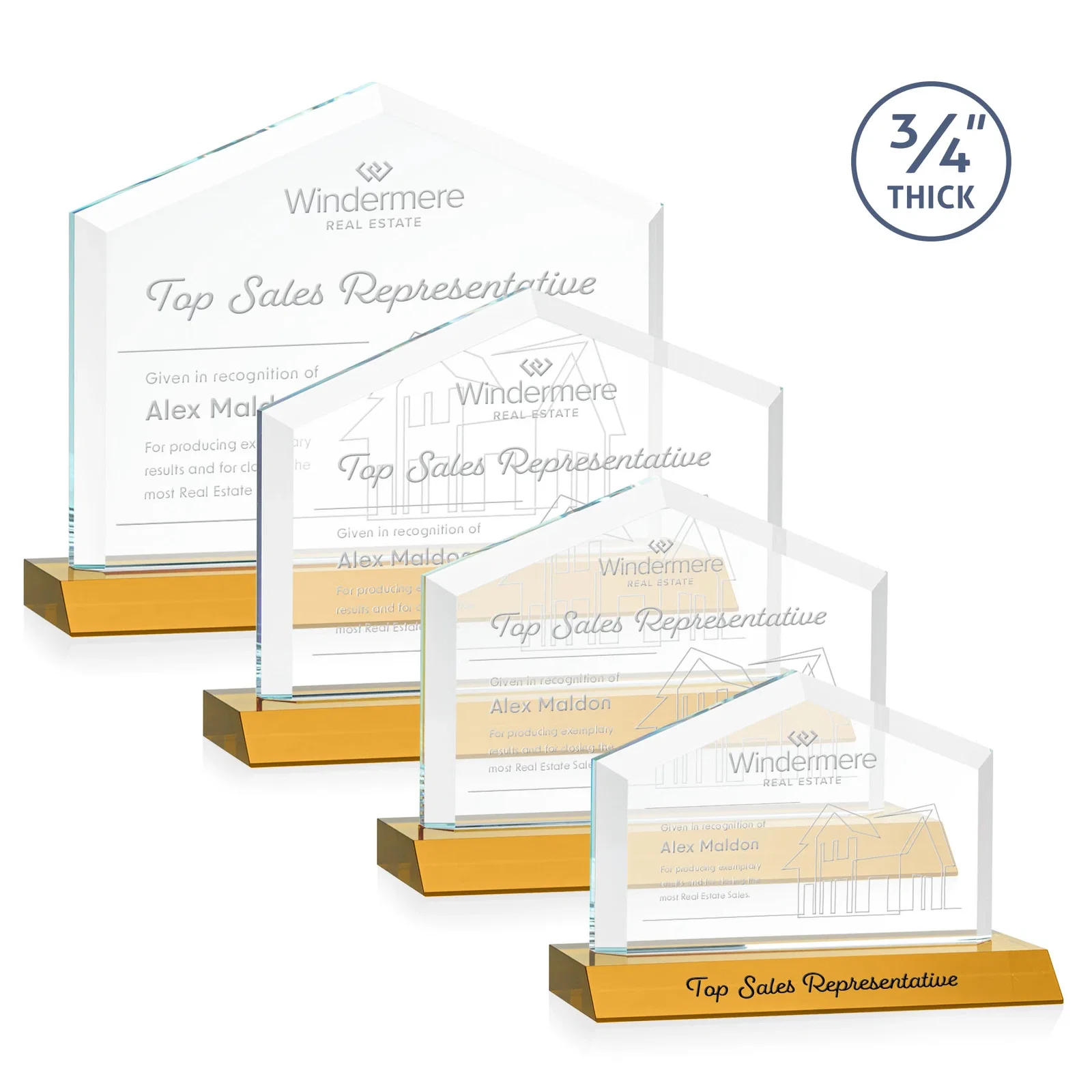 Custom Starfire Crystal Real Estate Award with a Front-Only Bevel for team milestone celebrations
