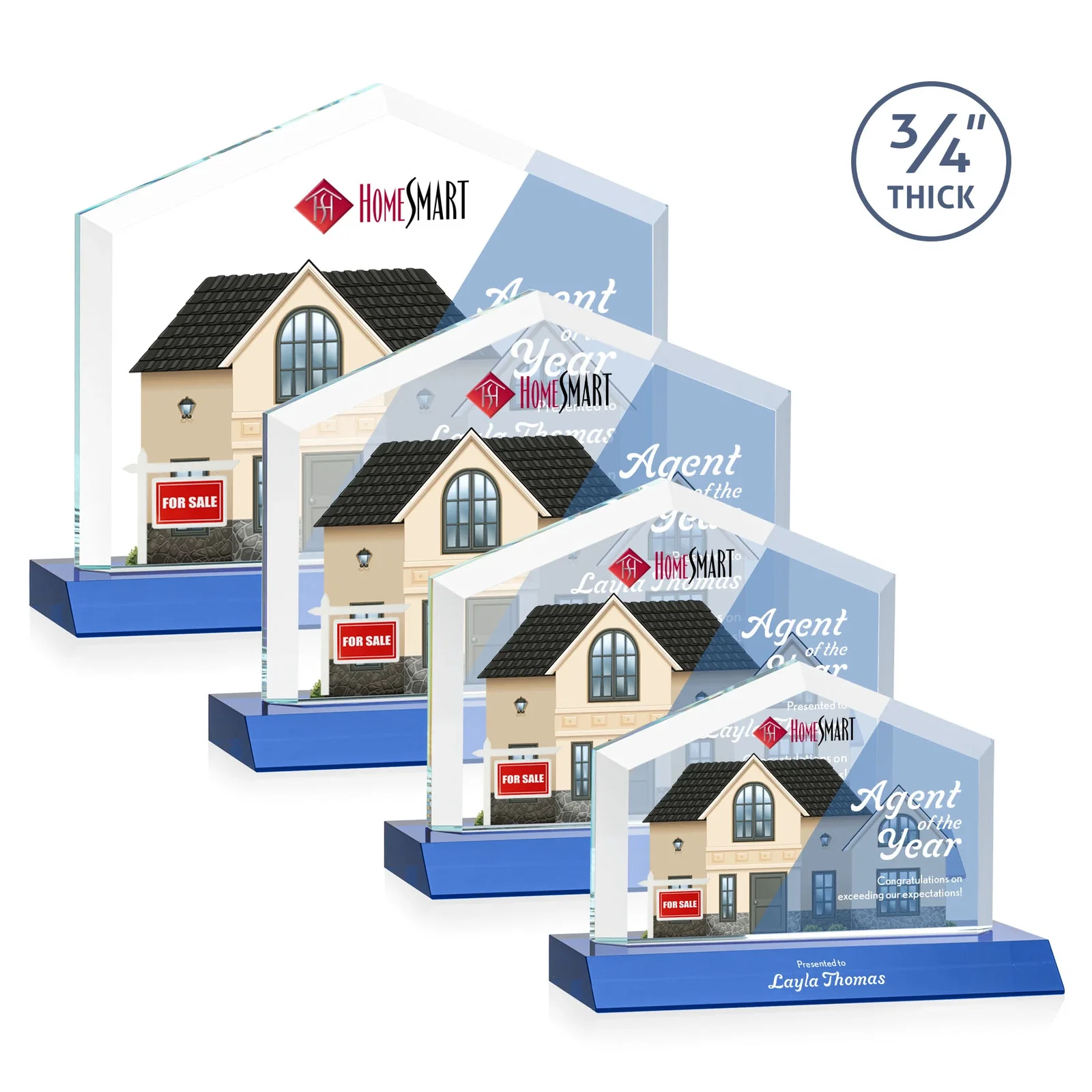 Custom printed Starfire Crystal Real Estate Award with a Front-Only Bevel for company anniversary events