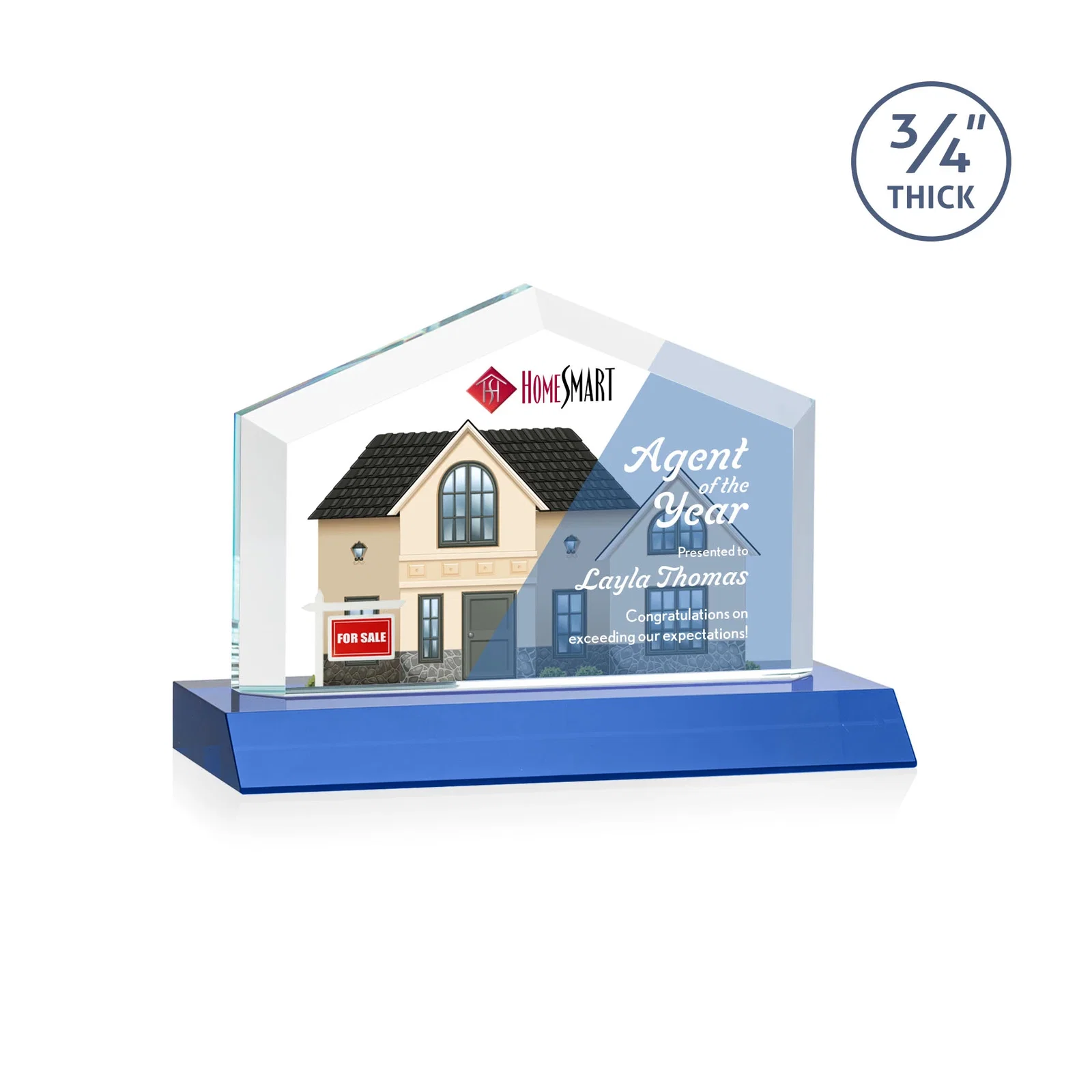 Customized Starfire Crystal Real Estate Award with a Front-Only Bevel for employee recognition