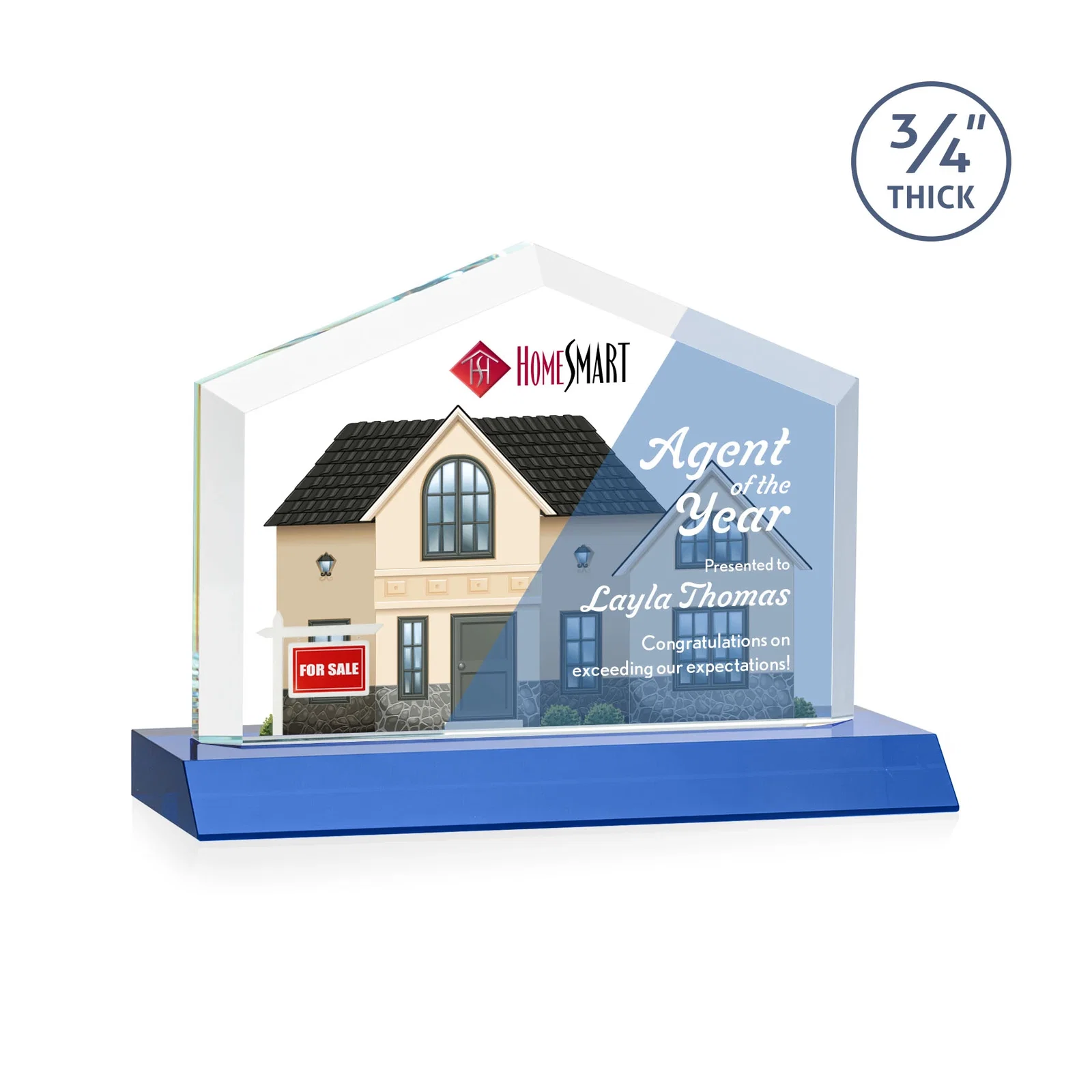 Customized Starfire Crystal Real Estate Award with a Front-Only Bevel for corporate award ceremonies