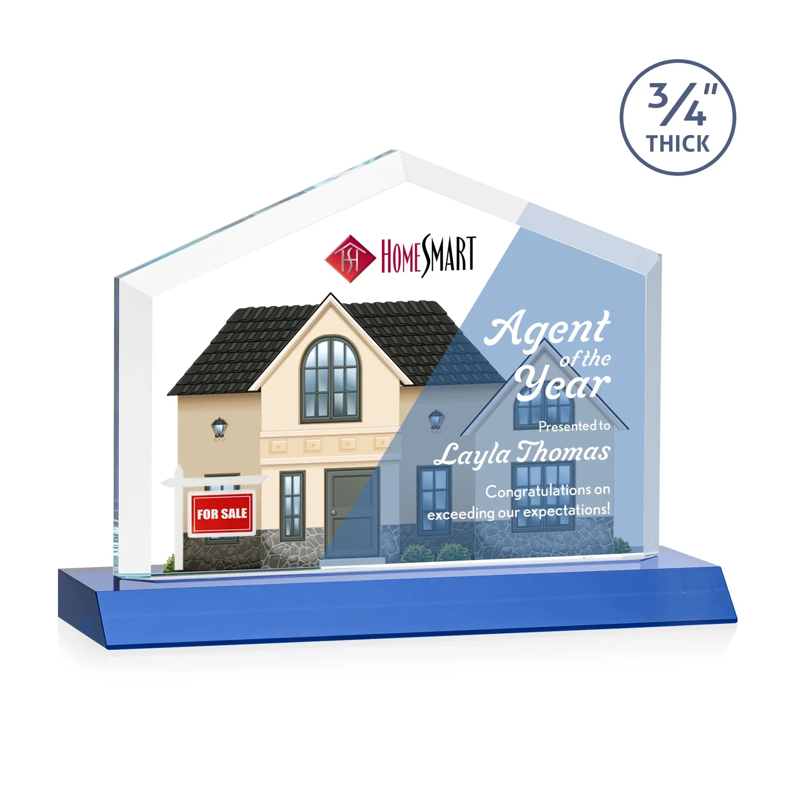 Customized Starfire Crystal Real Estate Award with a Front-Only Bevel for service anniversary gifts
