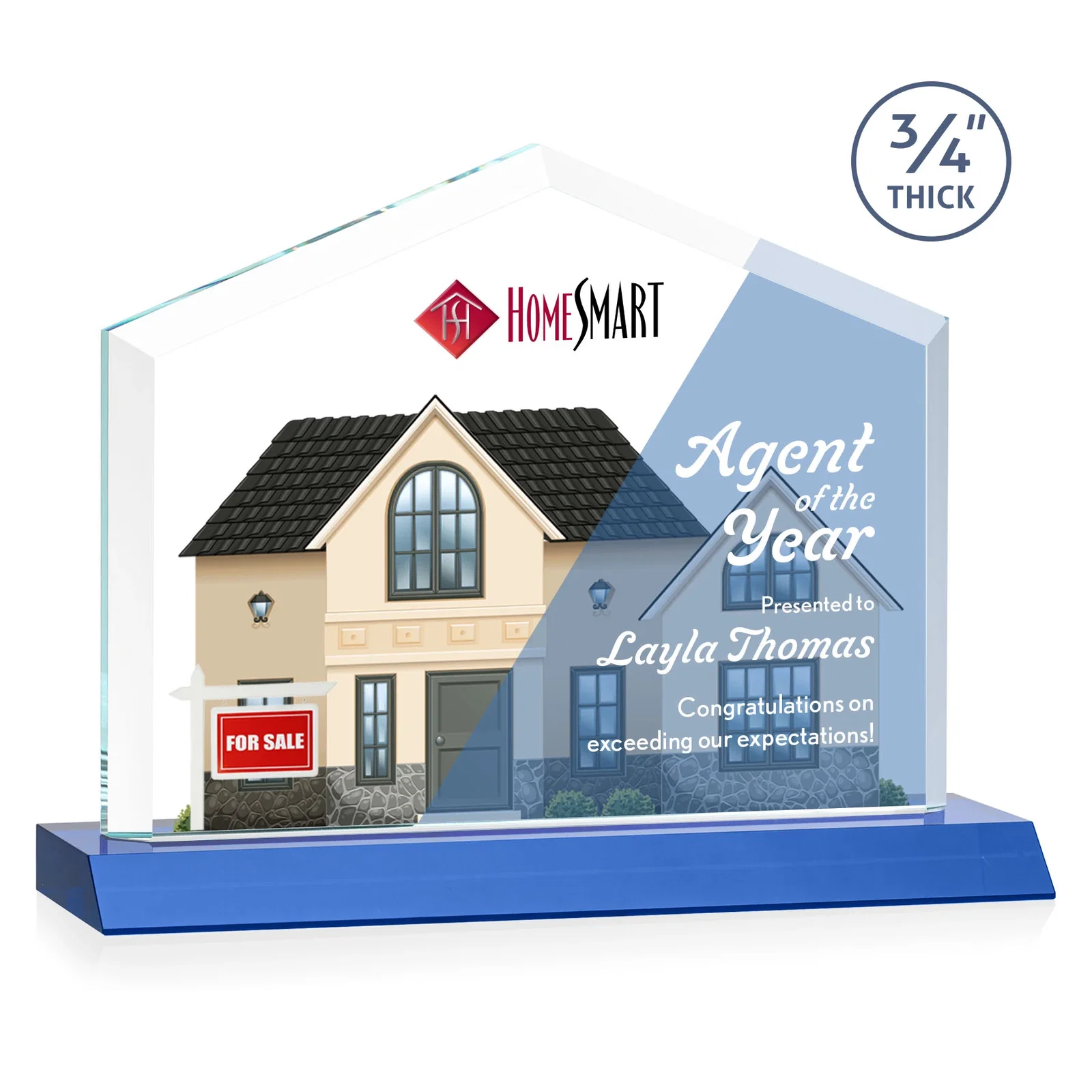 Customized Starfire Crystal Real Estate Award with a Front-Only Bevel for sales achievement awards