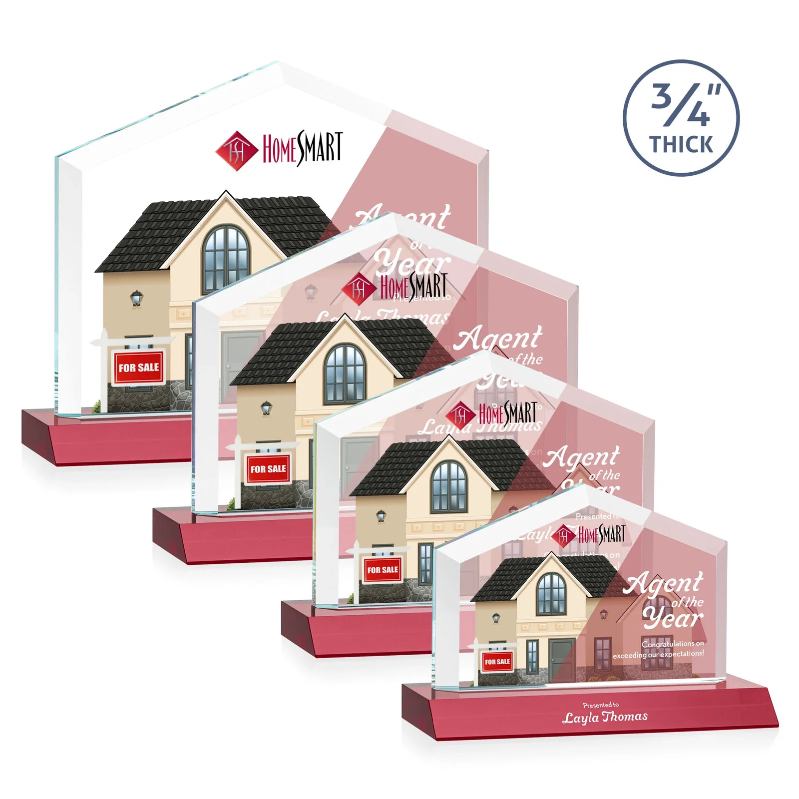 Customized Starfire Crystal Real Estate Award with a Front-Only Bevel for retirement presentations
