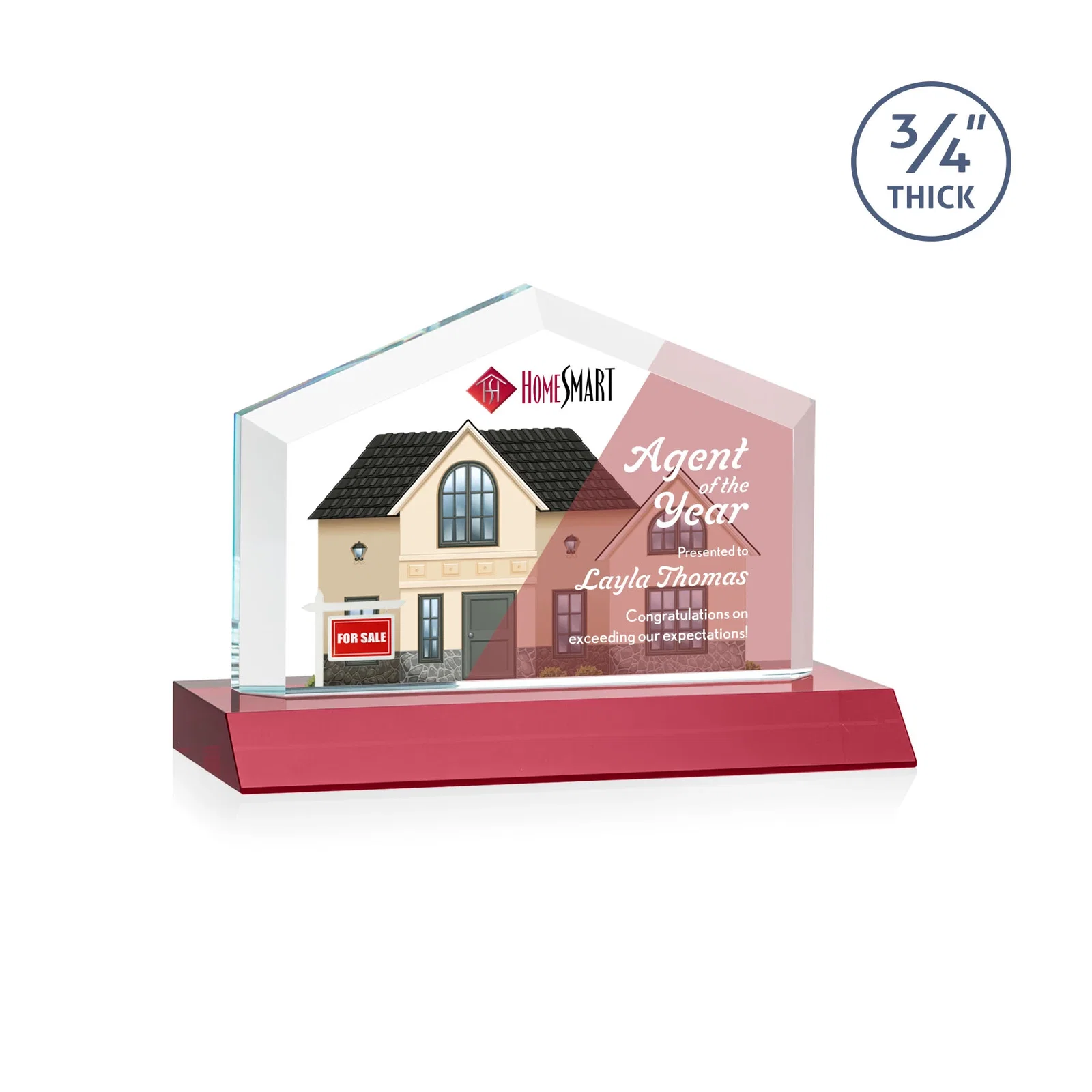 Customized Starfire Crystal Real Estate Award with a Front-Only Bevel for team milestone celebrations