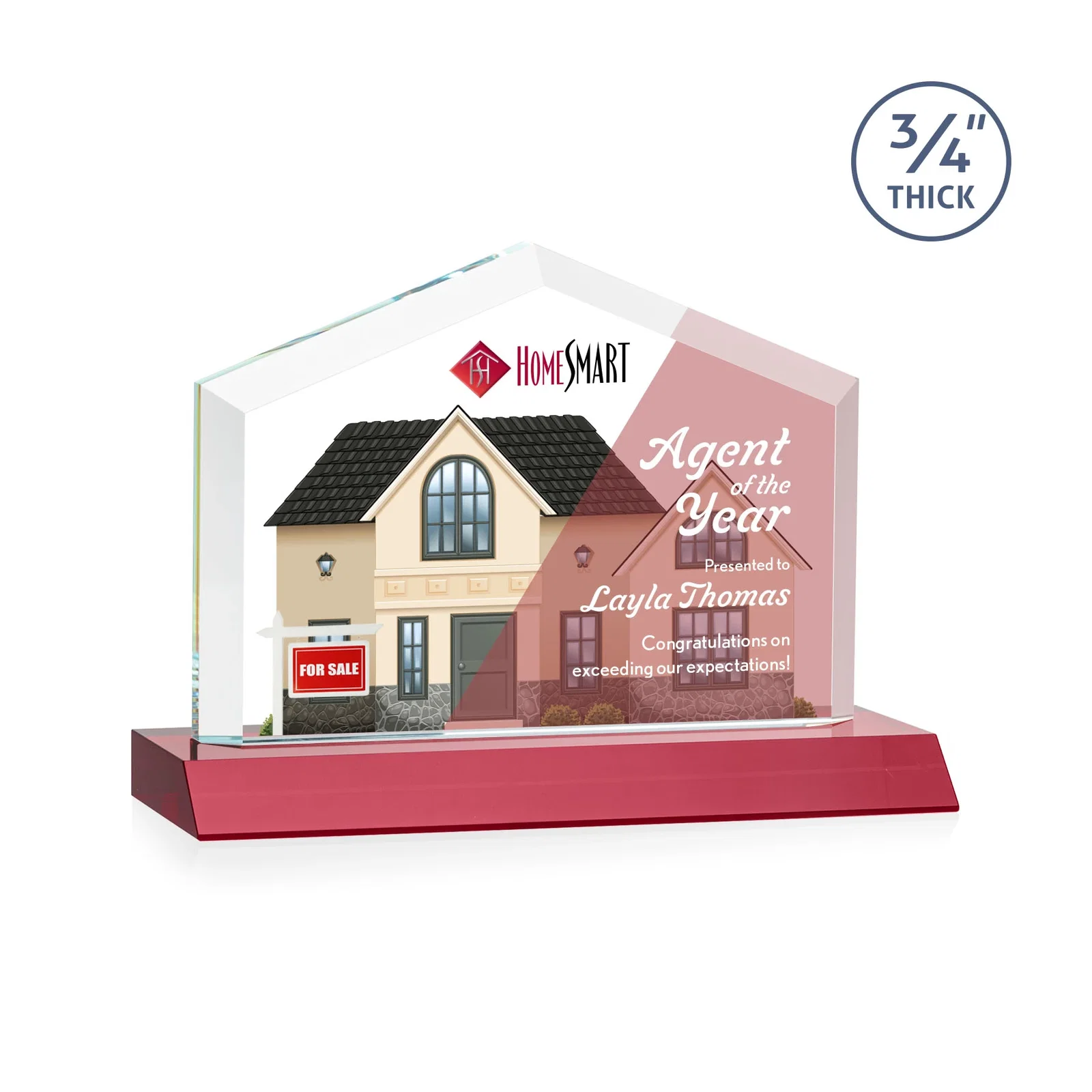 Customized Starfire Crystal Real Estate Award with a Front-Only Bevel for donor appreciation