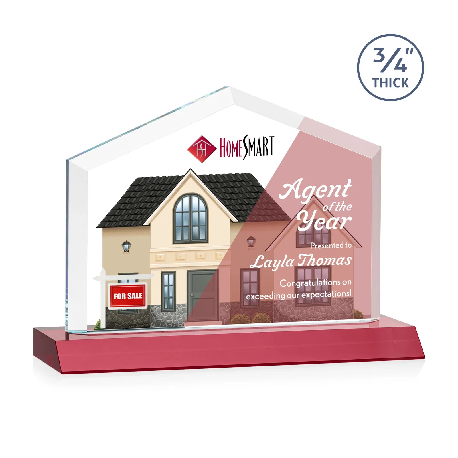 Customized Starfire Crystal Real Estate Award with a Front-Only Bevel for graduation ceremonies