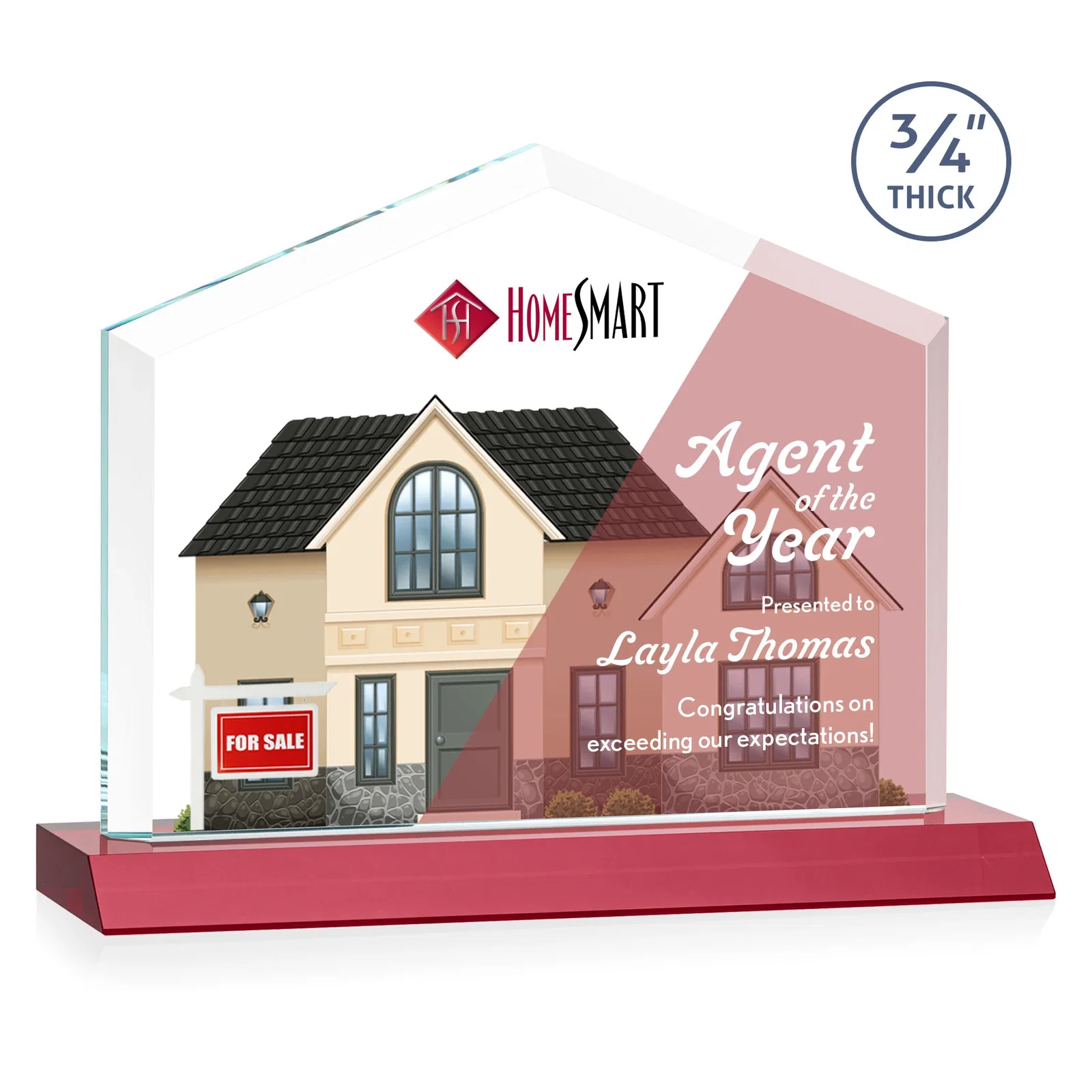 Customized Starfire Crystal Real Estate Award with a Front-Only Bevel for safety achievement programs