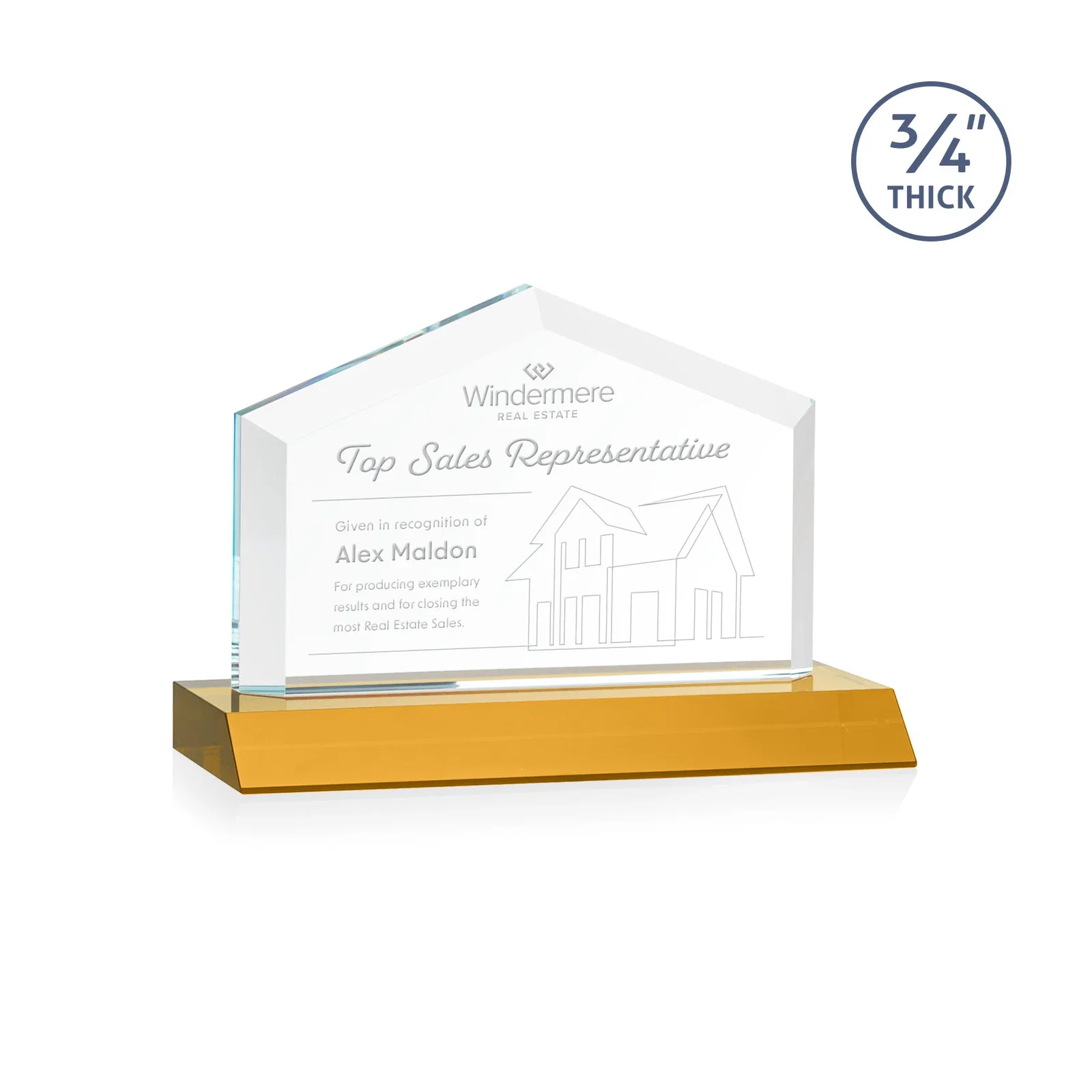 Custom Starfire Crystal Real Estate Award with a Front-Only Bevel for donor appreciation