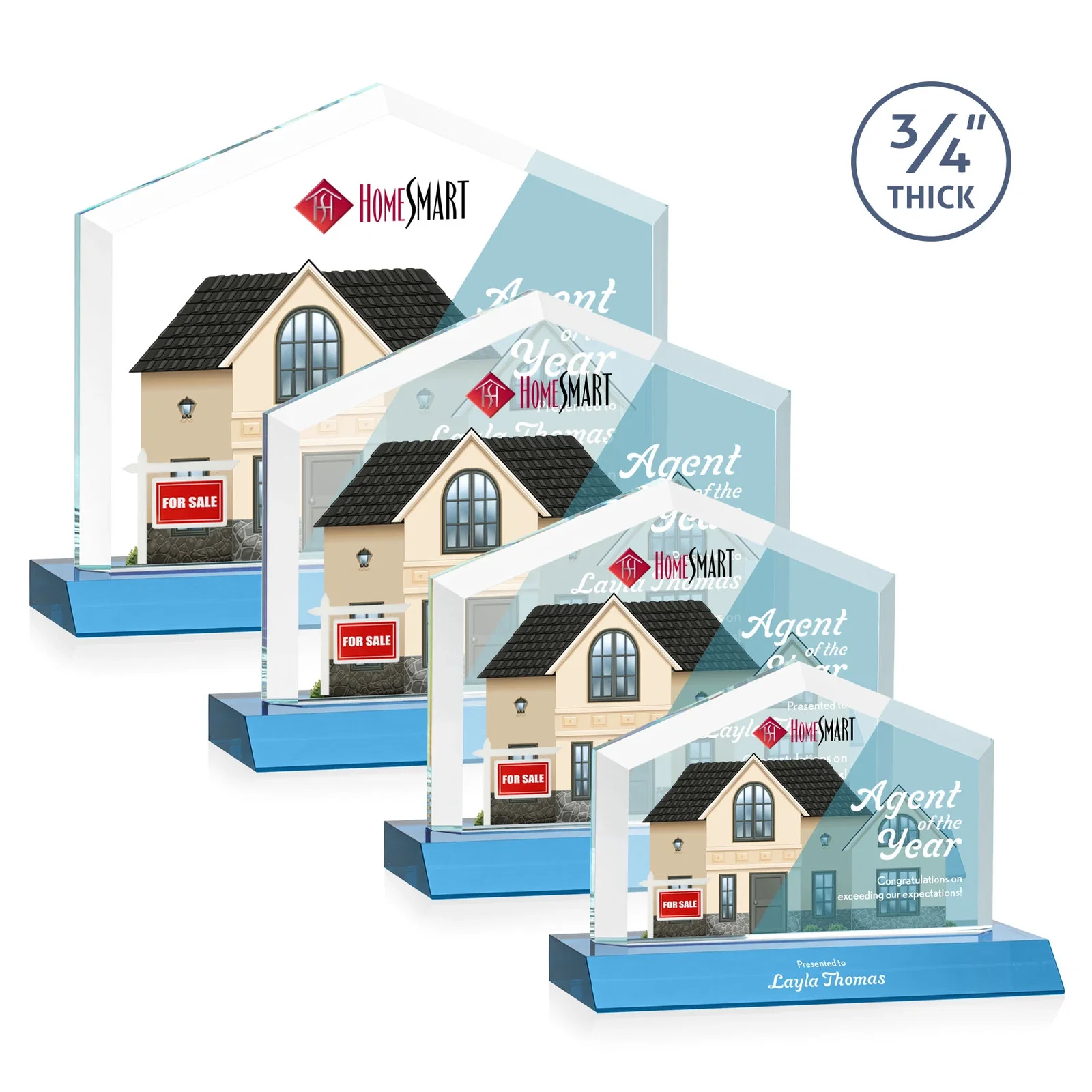 Customized Starfire Crystal Real Estate Award with a Front-Only Bevel for volunteer appreciation