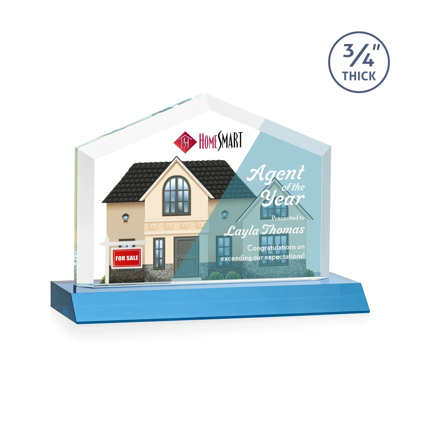 Customized Starfire Crystal Real Estate Award with a Front-Only Bevel for company anniversary events
