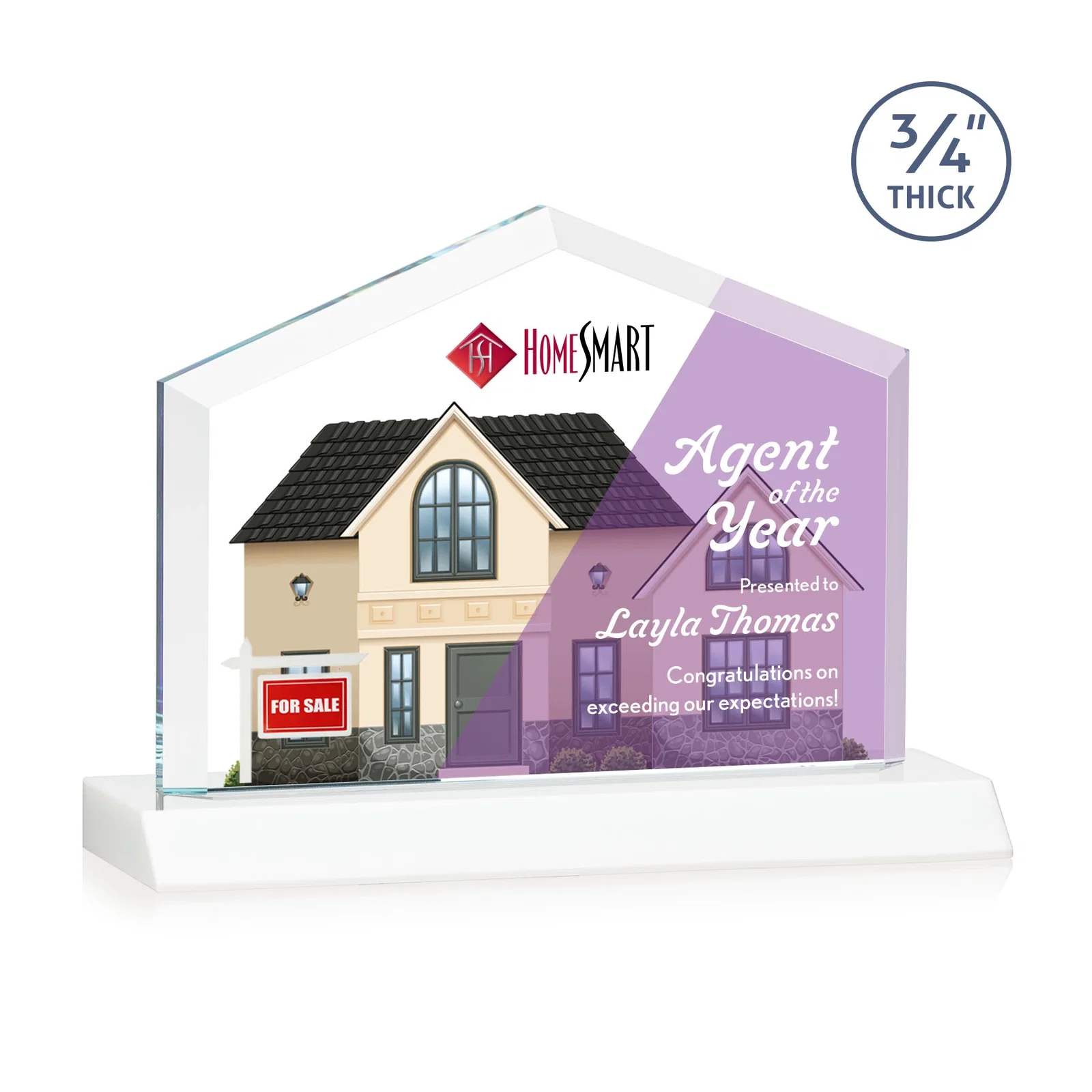 Custom engraved Starfire Crystal Real Estate Award with a Front-Only Bevel for team milestone celebrations