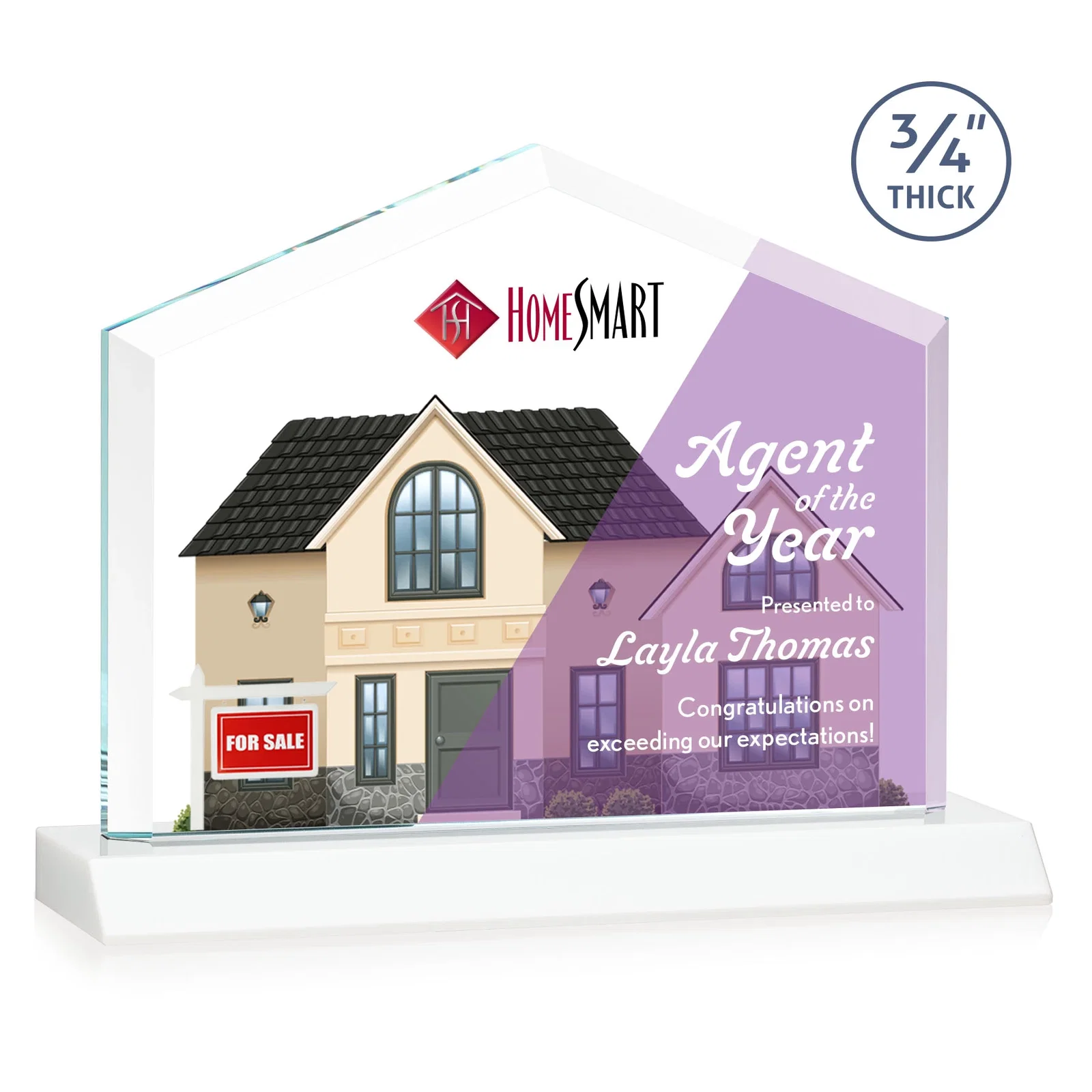 Custom engraved Starfire Crystal Real Estate Award with a Front-Only Bevel for donor appreciation