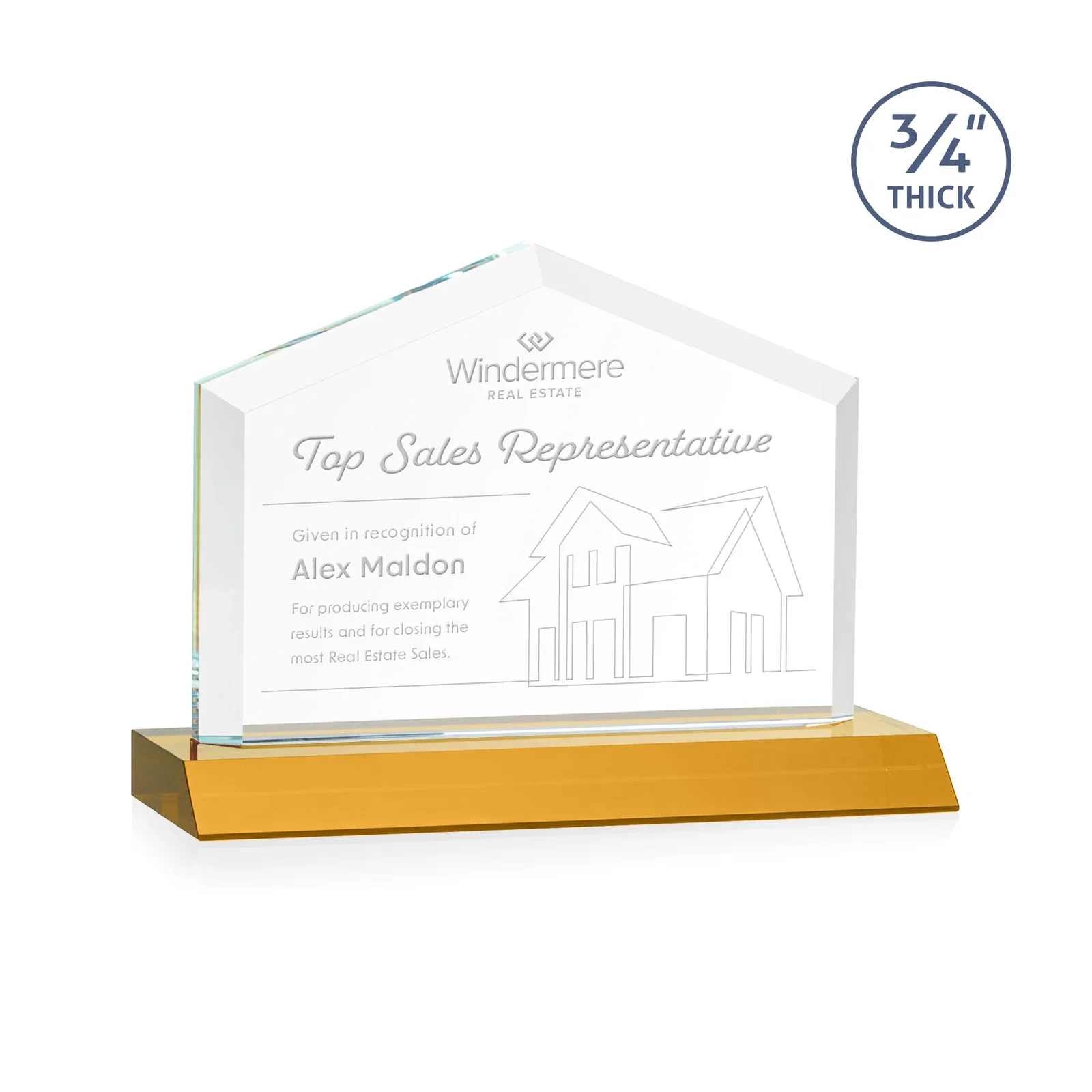 Custom Starfire Crystal Real Estate Award with a Front-Only Bevel for graduation ceremonies