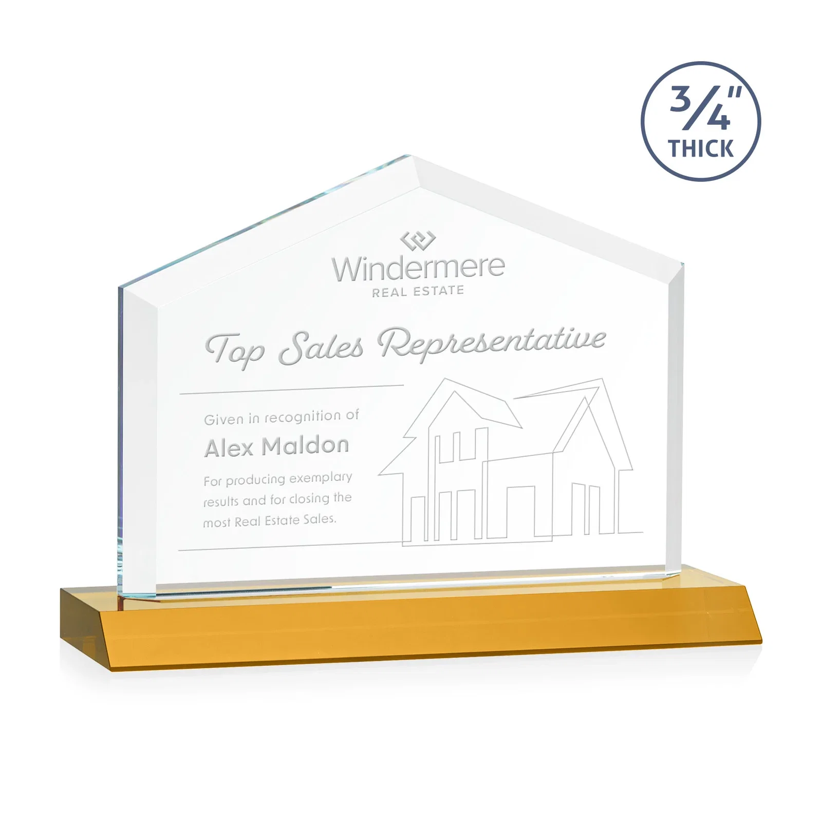Custom Starfire Crystal Real Estate Award with a Front-Only Bevel for safety achievement programs