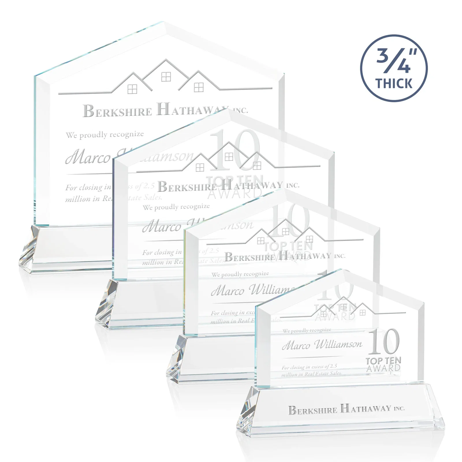 Custom Starfire Crystal Real Estate Award on a Tapered Optical Crystal Base for employee recognition
